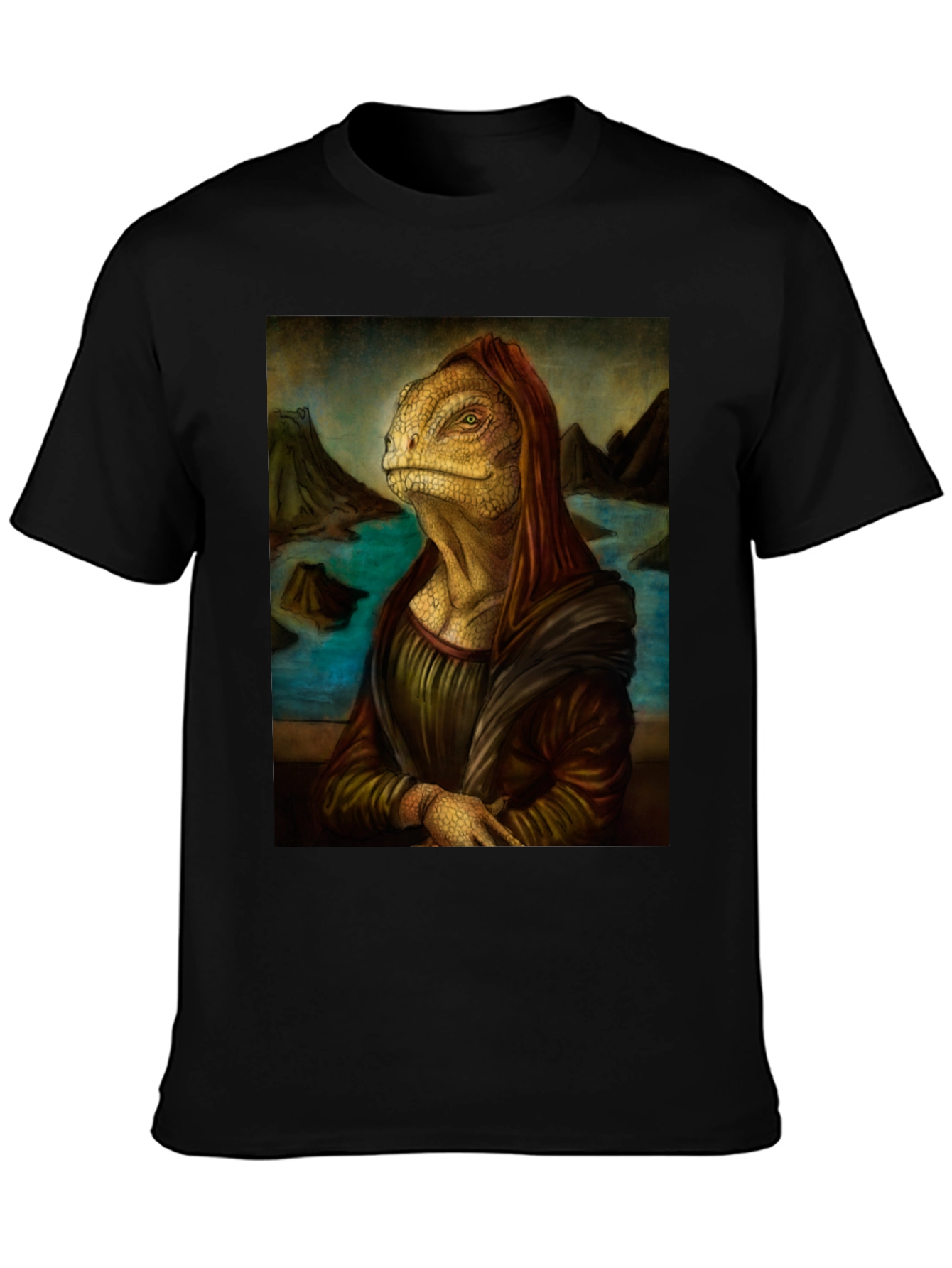 Lizard Mona Lisa Black T-Shirt
