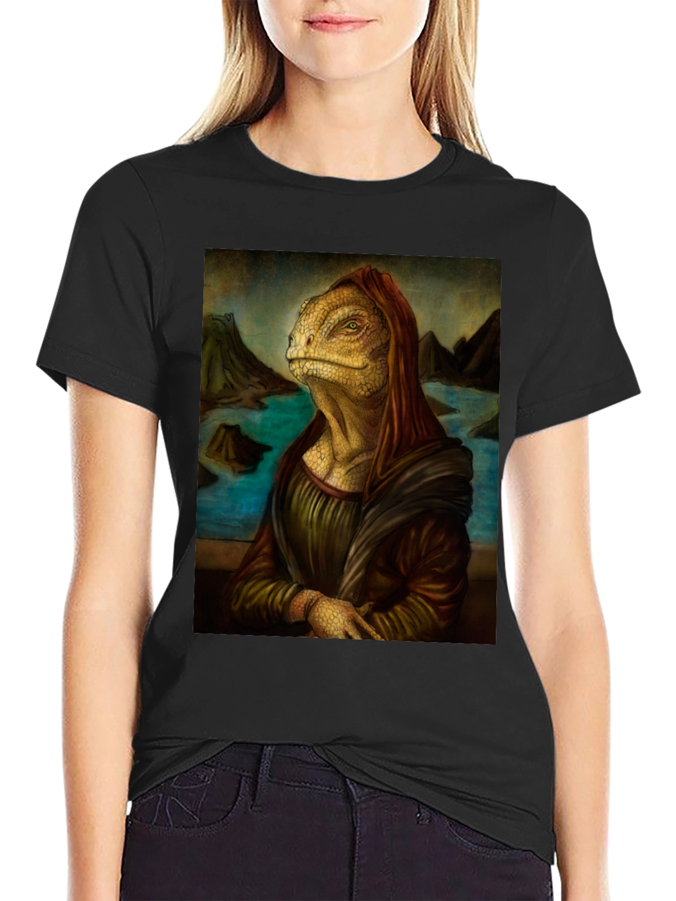 Lizard Mona Lisa Black T-Shirt