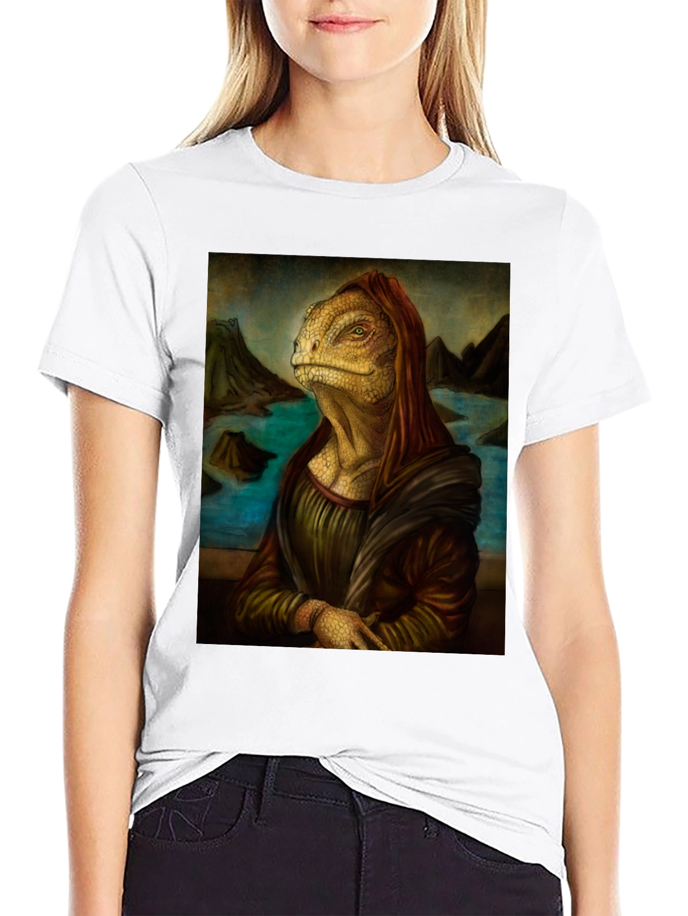 Lizard Mona Lisa Black T-Shirt