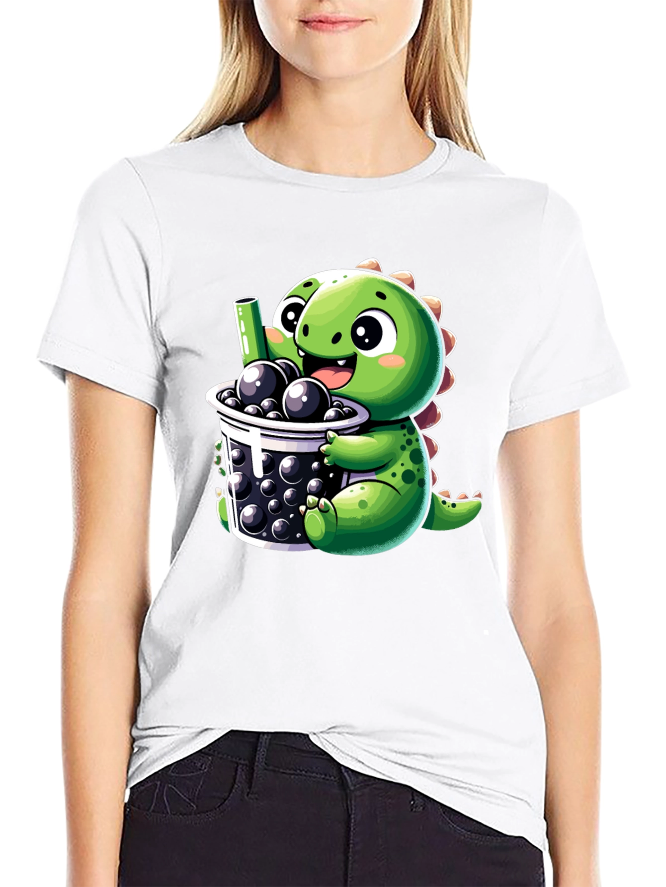 Dino Boba Tea T-Shirt - Cute Cartoon Graphic Tee