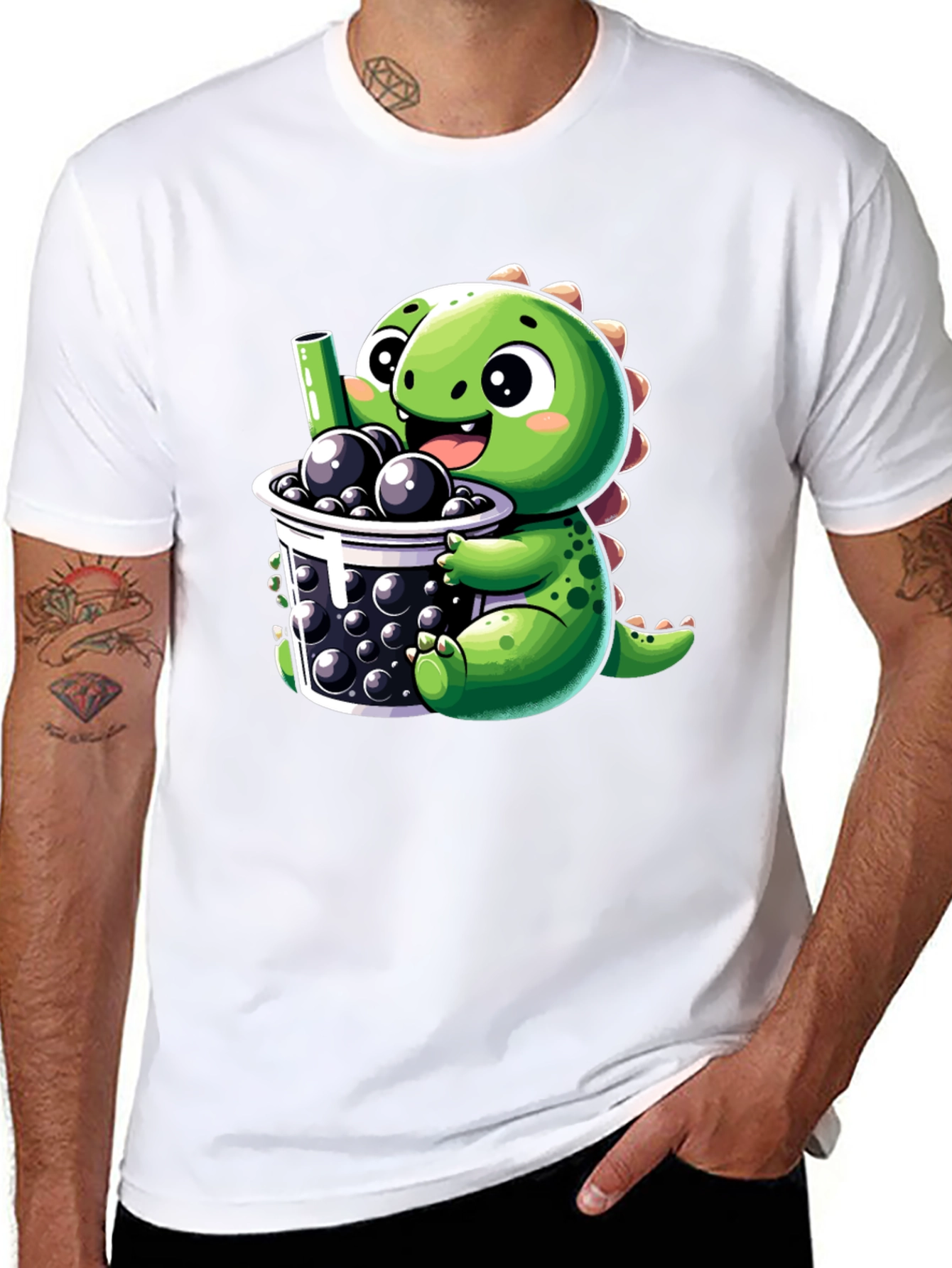 Dino Boba Tea T-Shirt - Cute Cartoon Graphic Tee