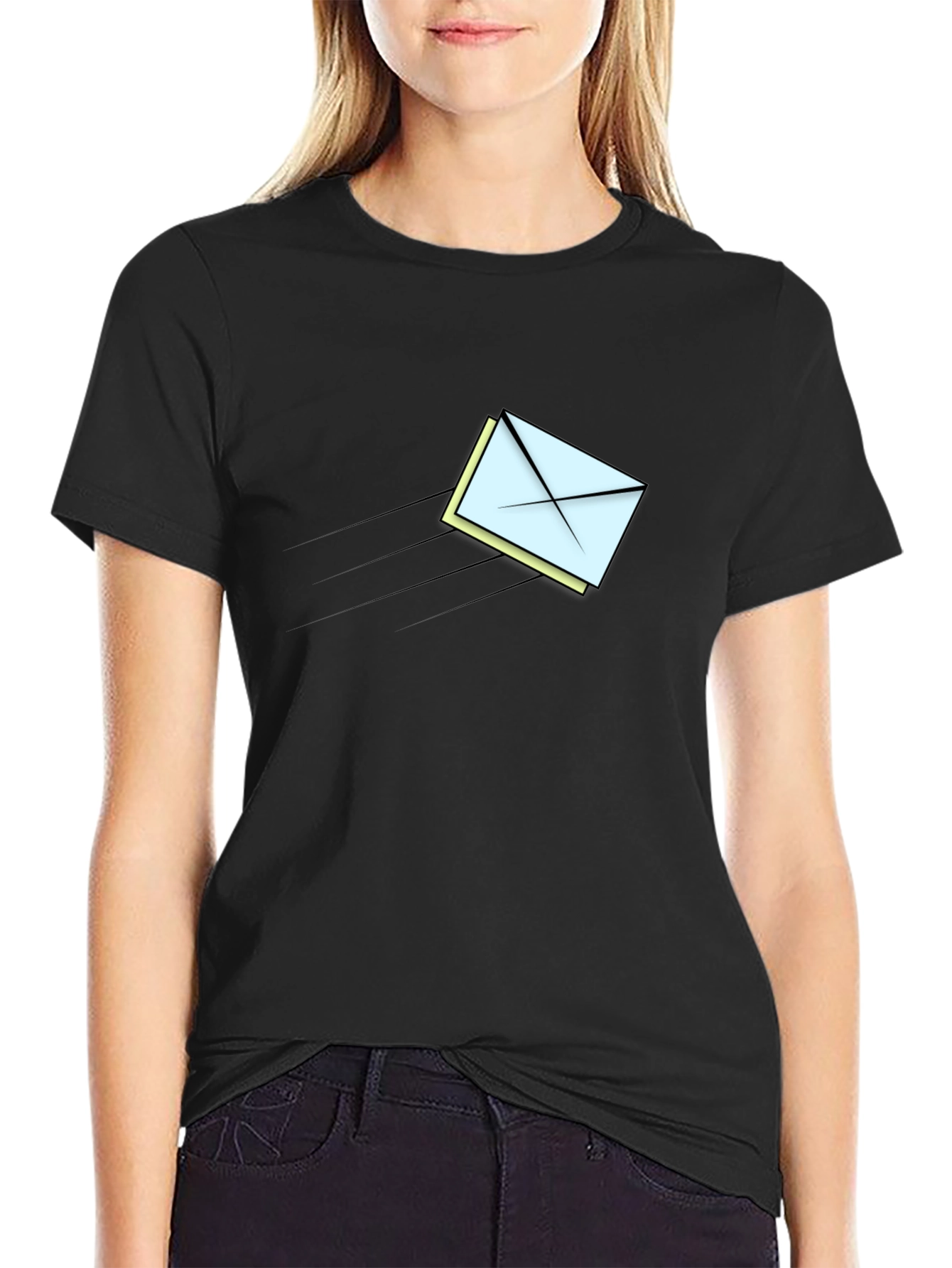 Mens Black T-Shirt - Flying Mail Graphic Tee