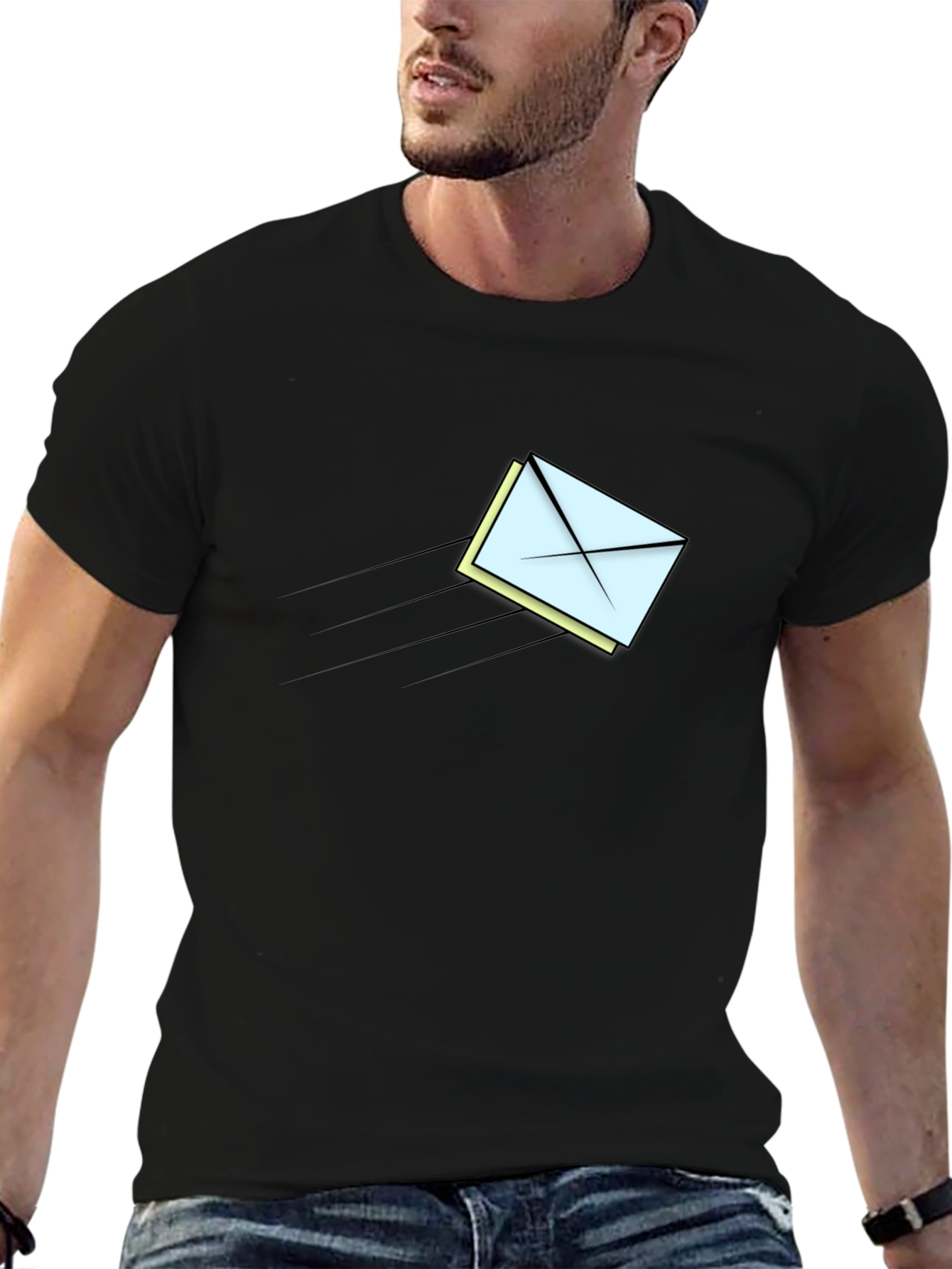 Mens Black T-Shirt - Flying Mail Graphic Tee