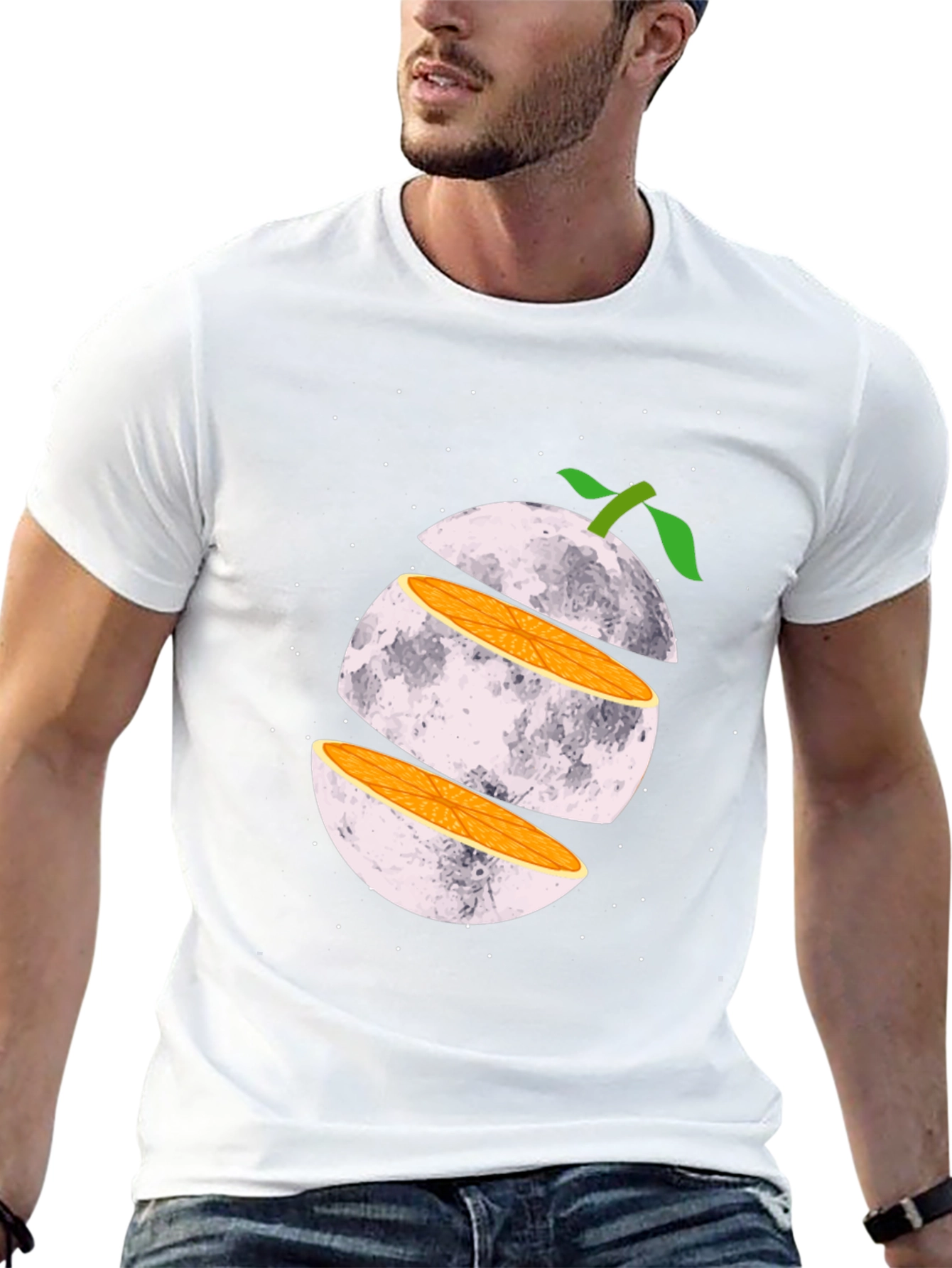 Sliced Moon Graphic Tee - Unique Space Design