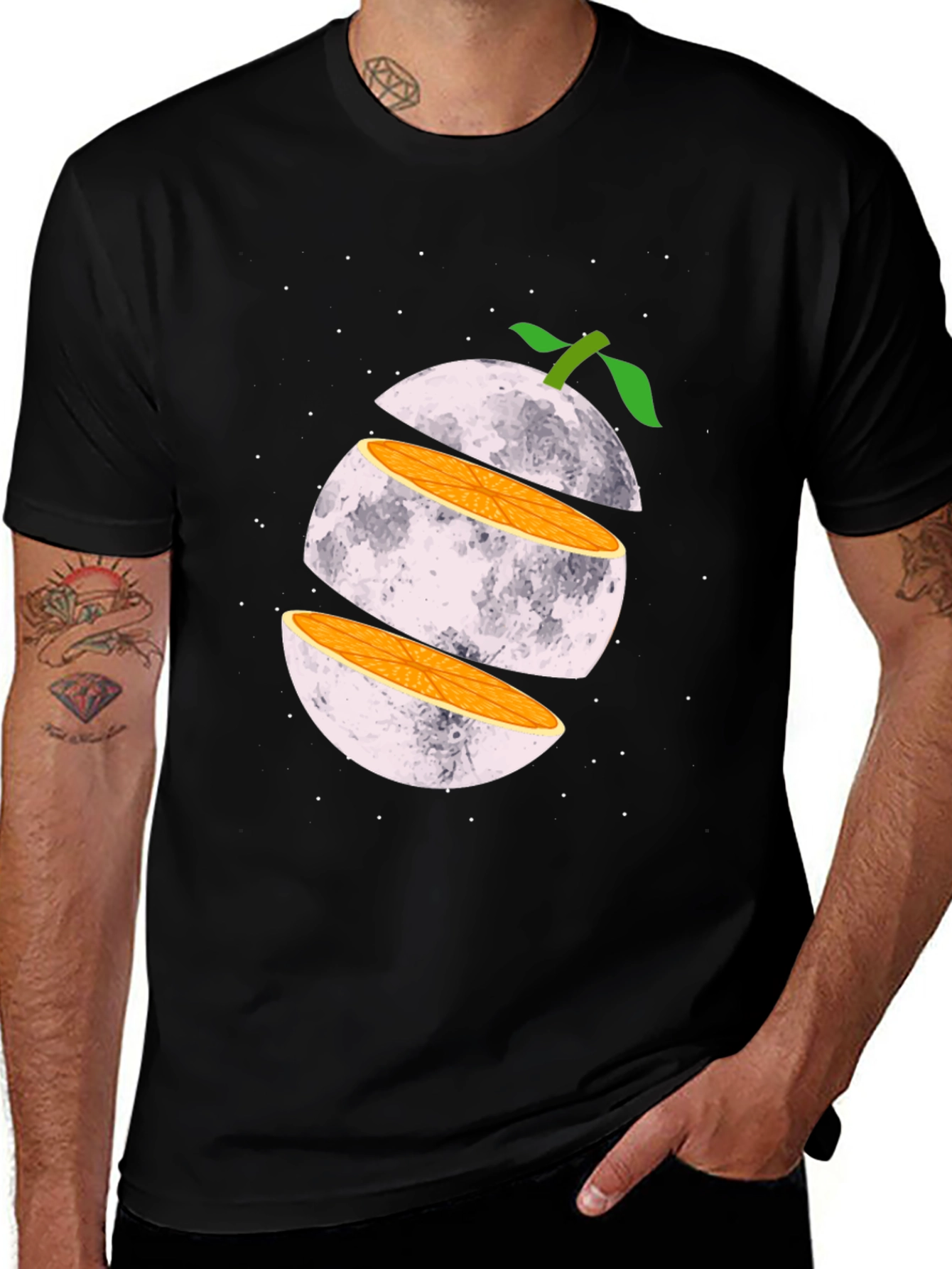 Sliced Moon Graphic Tee - Unique Space Design