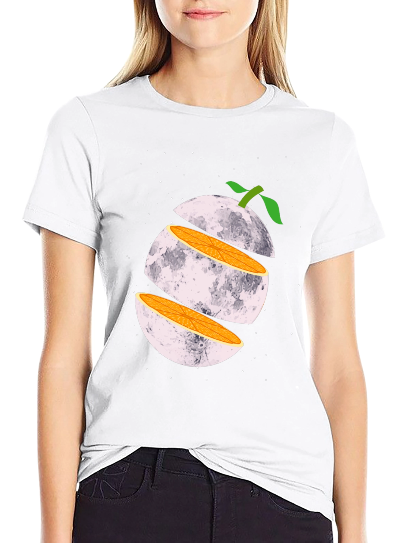 Sliced Moon Graphic Tee - Unique Space Design