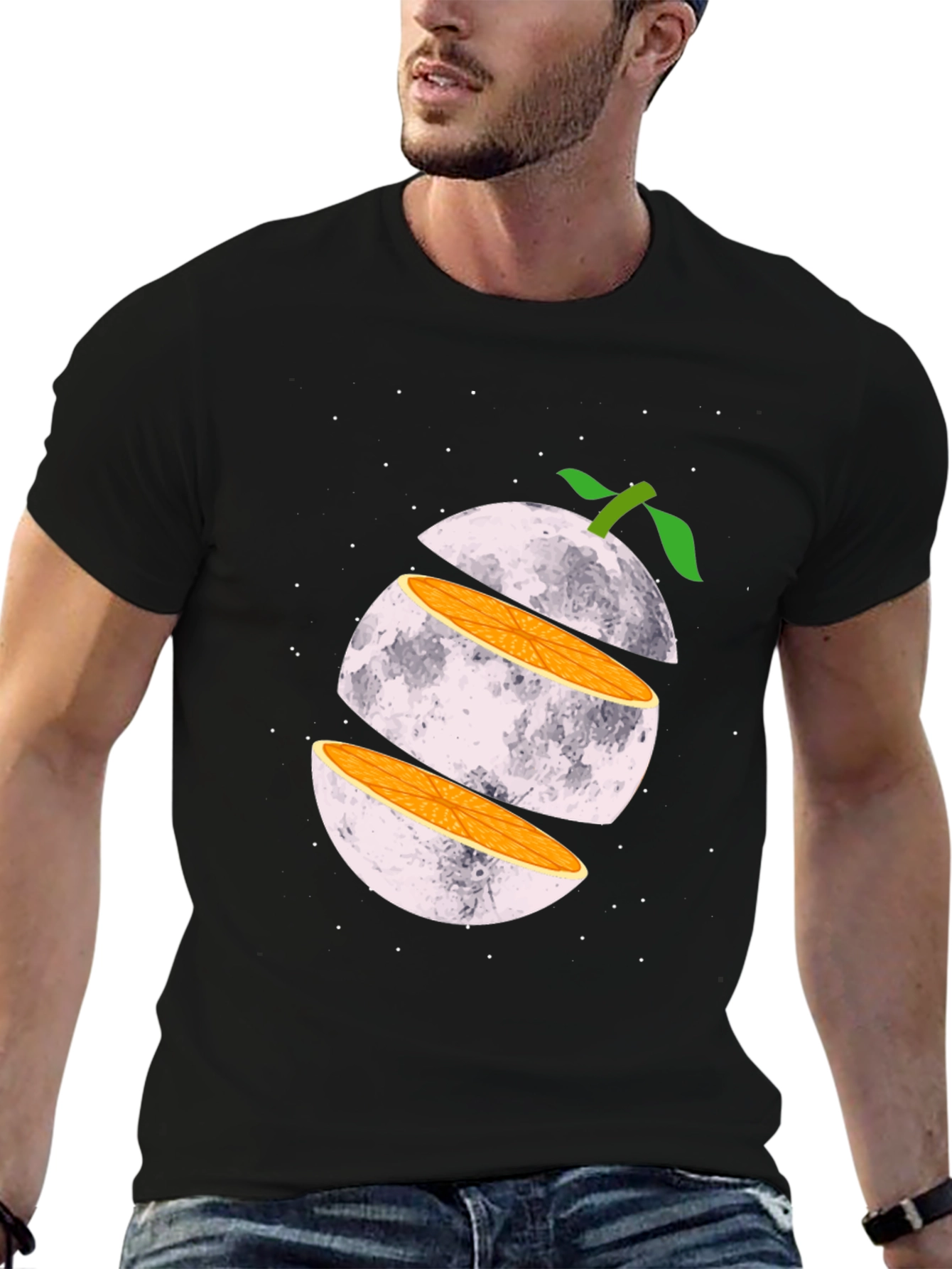 Sliced Moon Graphic Tee - Unique Space Design