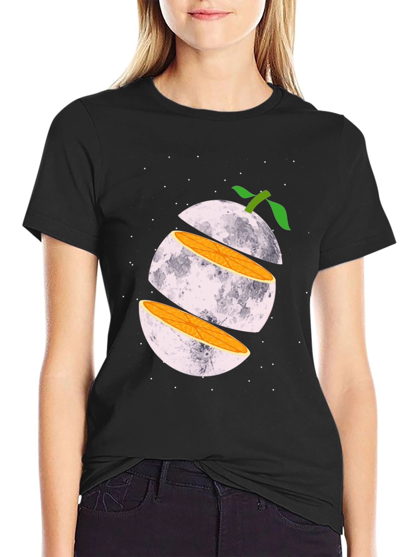 Sliced Moon Graphic Tee - Unique Space Design