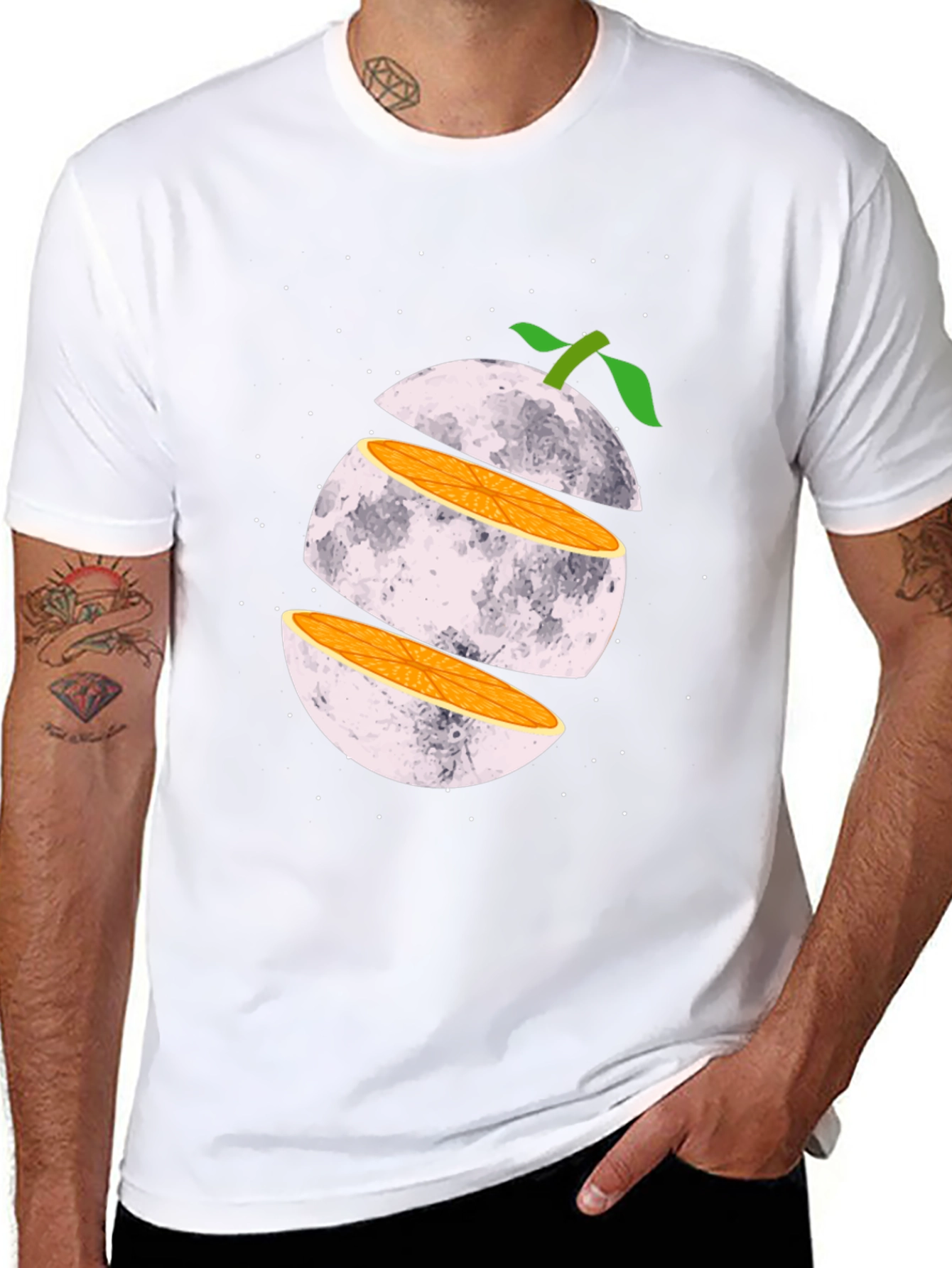 Sliced Moon Graphic Tee - Unique Space Design