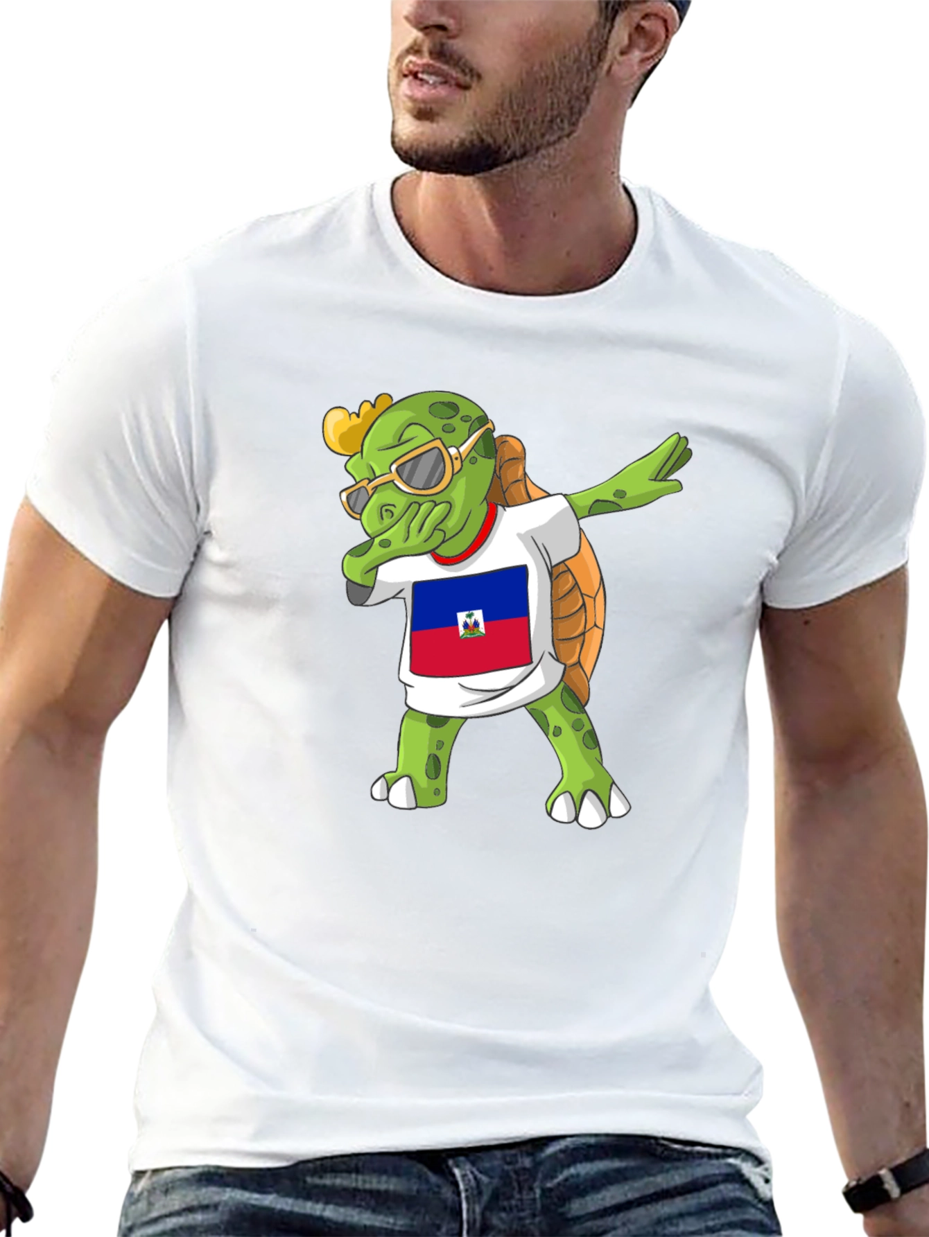 Dabbing Turtle Haiti Flag T-Shirt