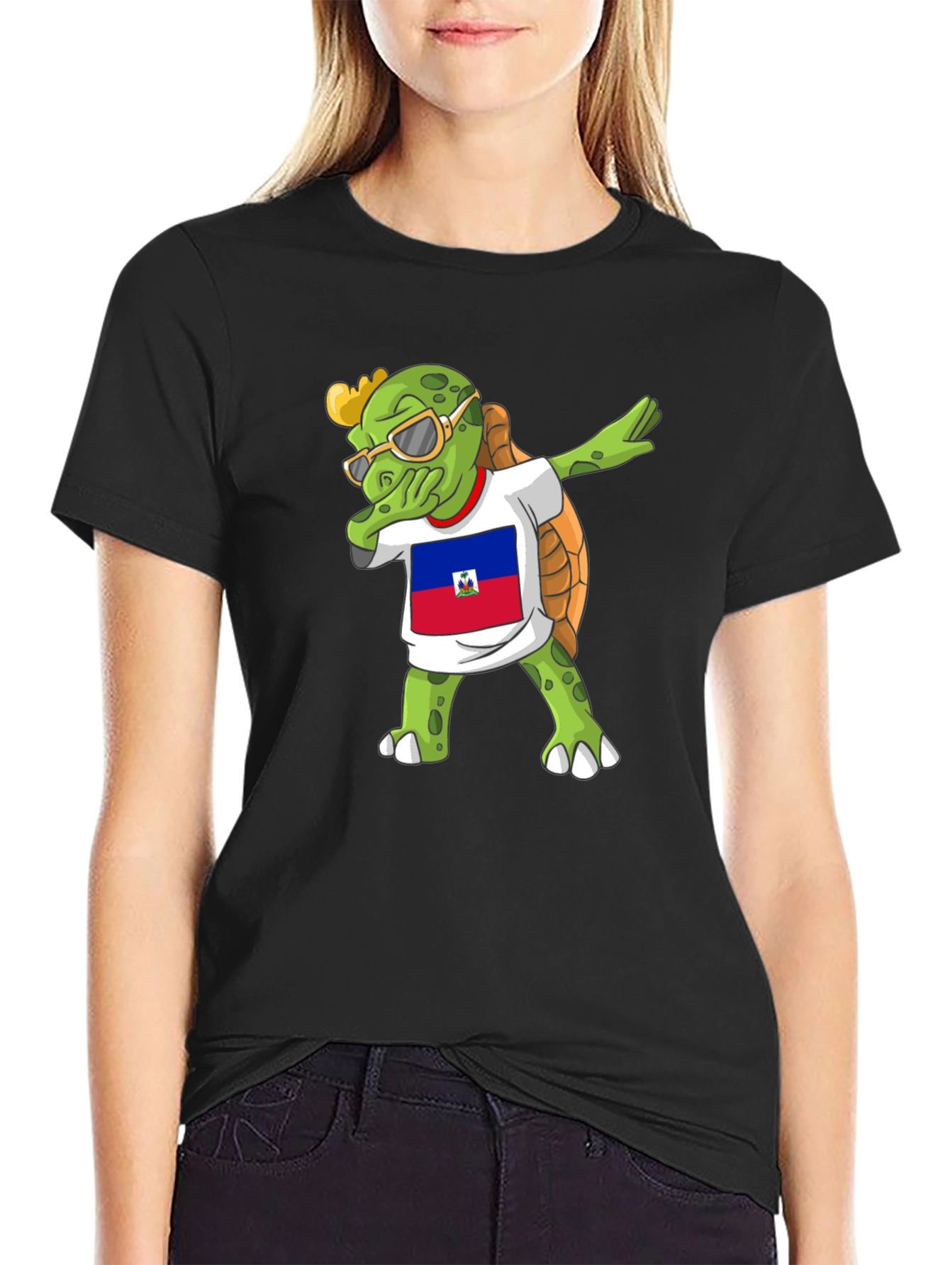 Dabbing Turtle Haiti Flag T-Shirt
