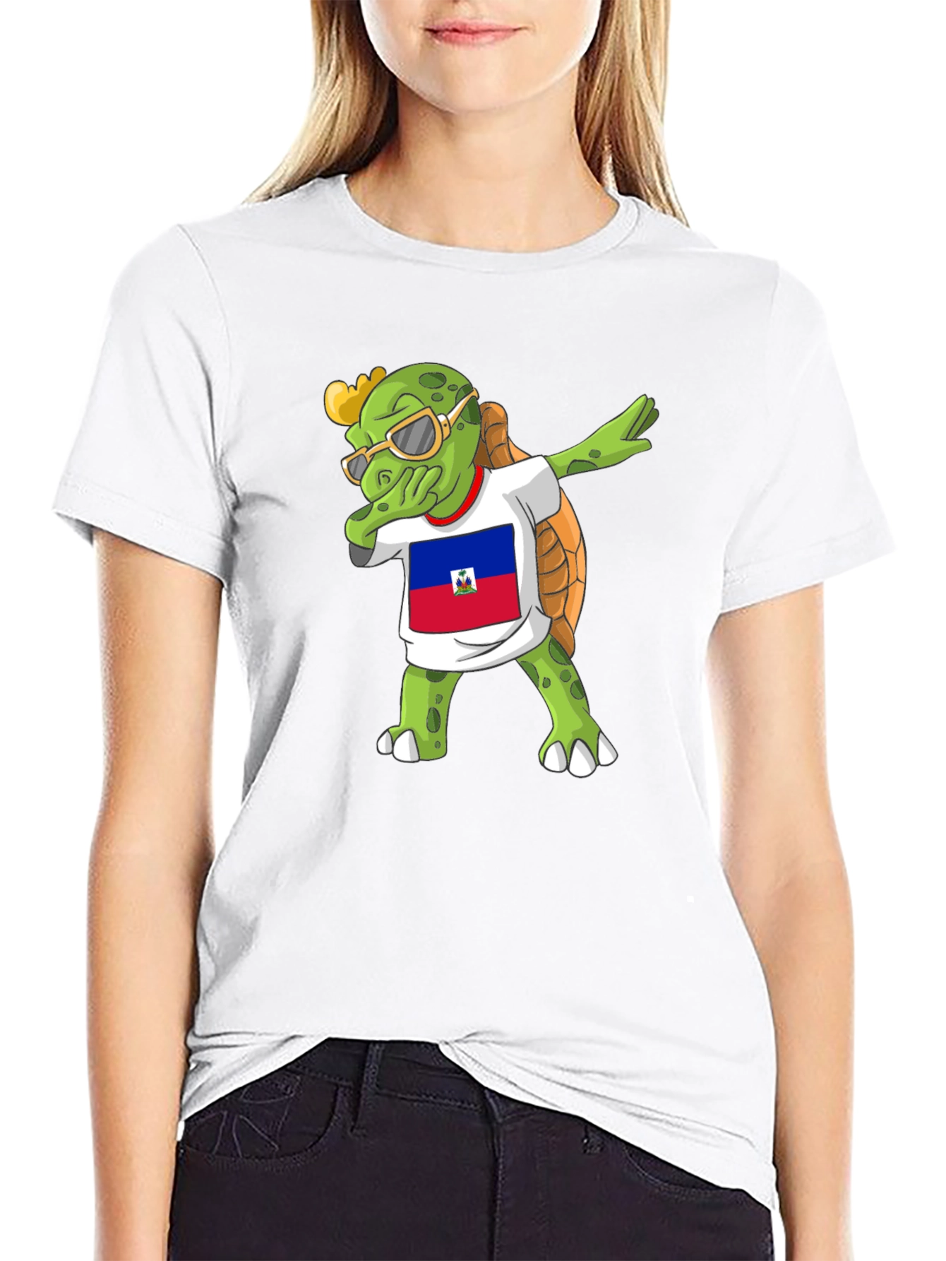 Dabbing Turtle Haiti Flag T-Shirt