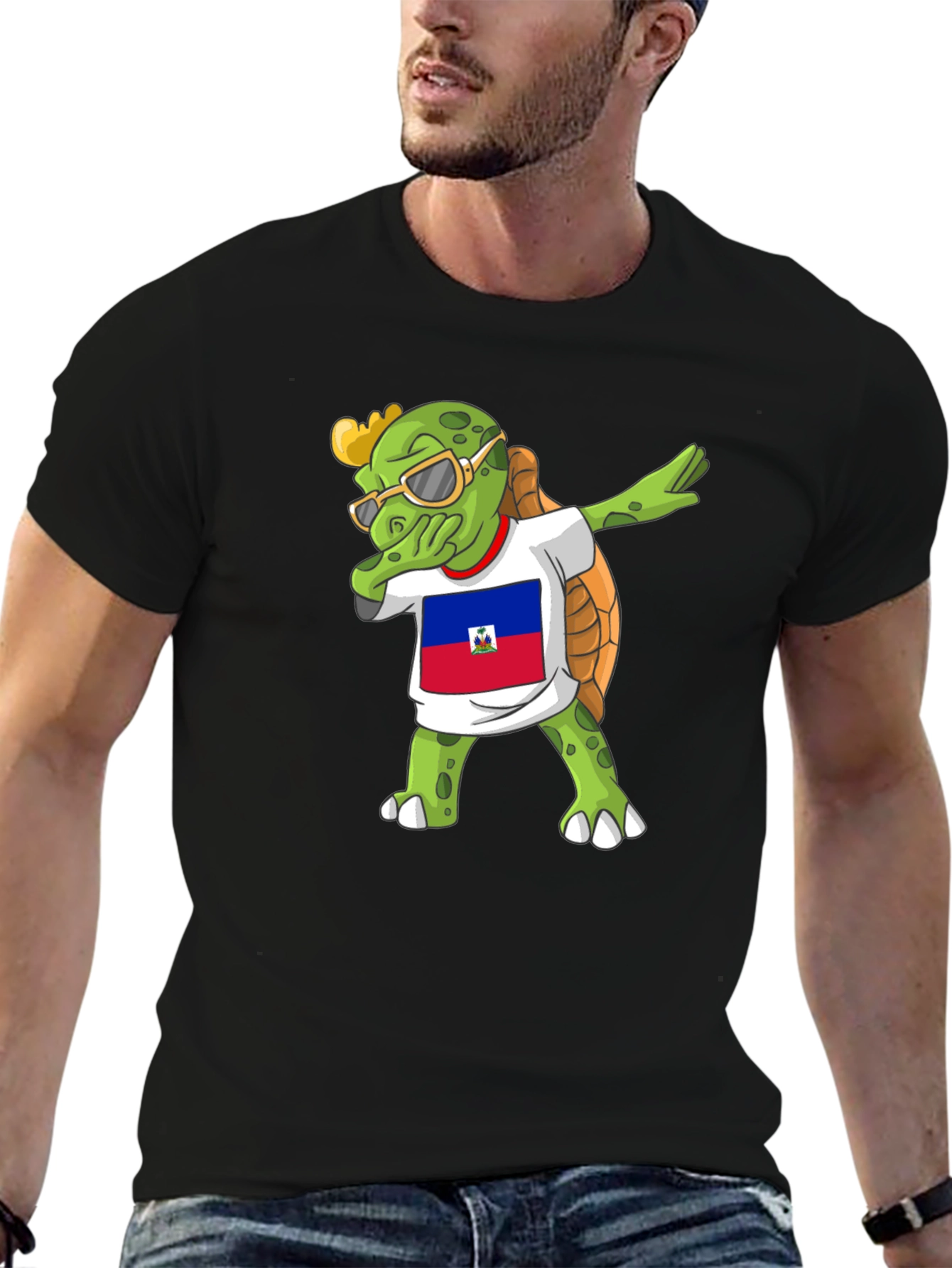 Dabbing Turtle Haiti Flag T-Shirt