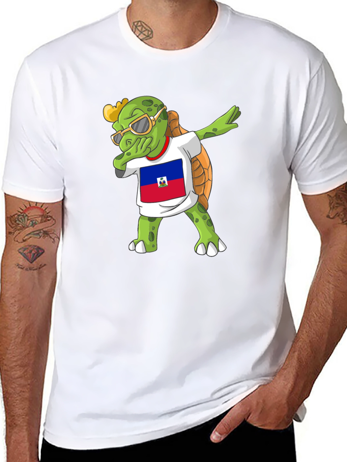 Dabbing Turtle Haiti Flag T-Shirt