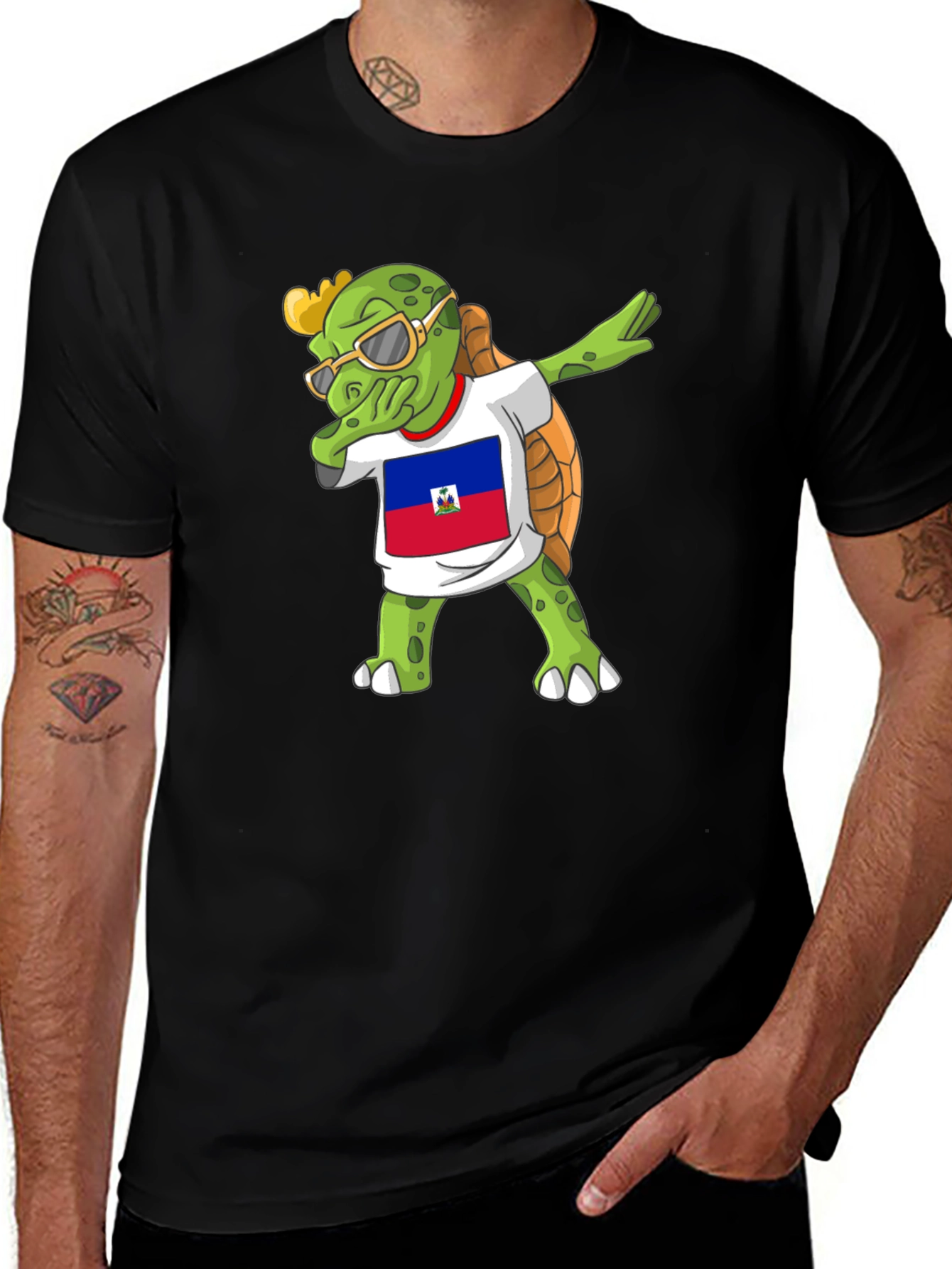 Dabbing Turtle Haiti Flag T-Shirt