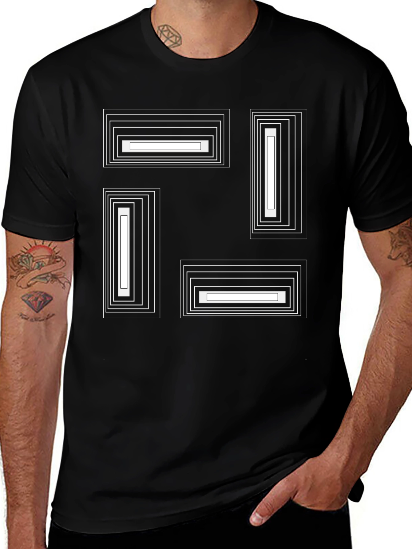 Modern Geometric Rectangle Design Black T-Shirt