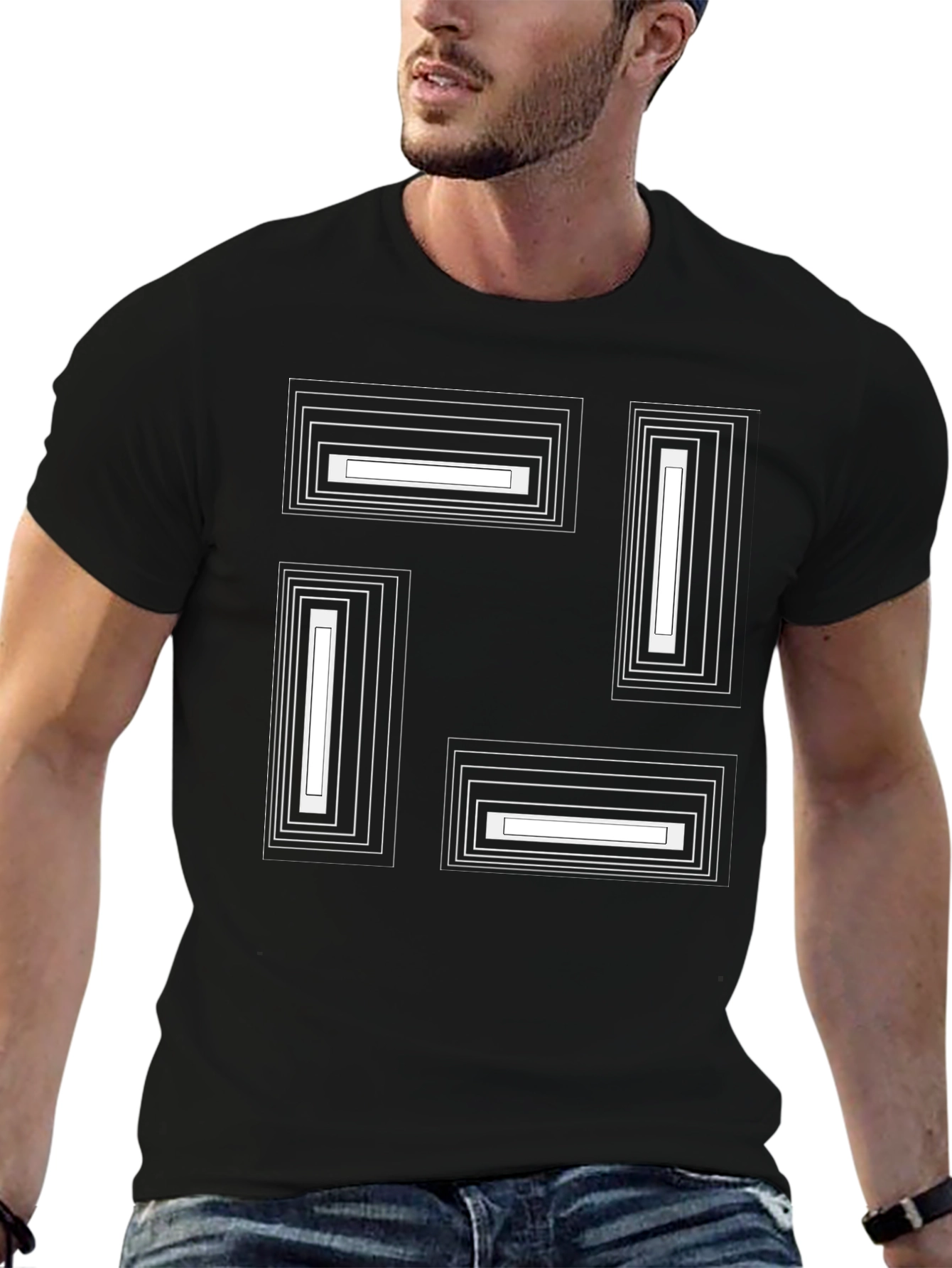 Modern Geometric Rectangle Design Black T-Shirt