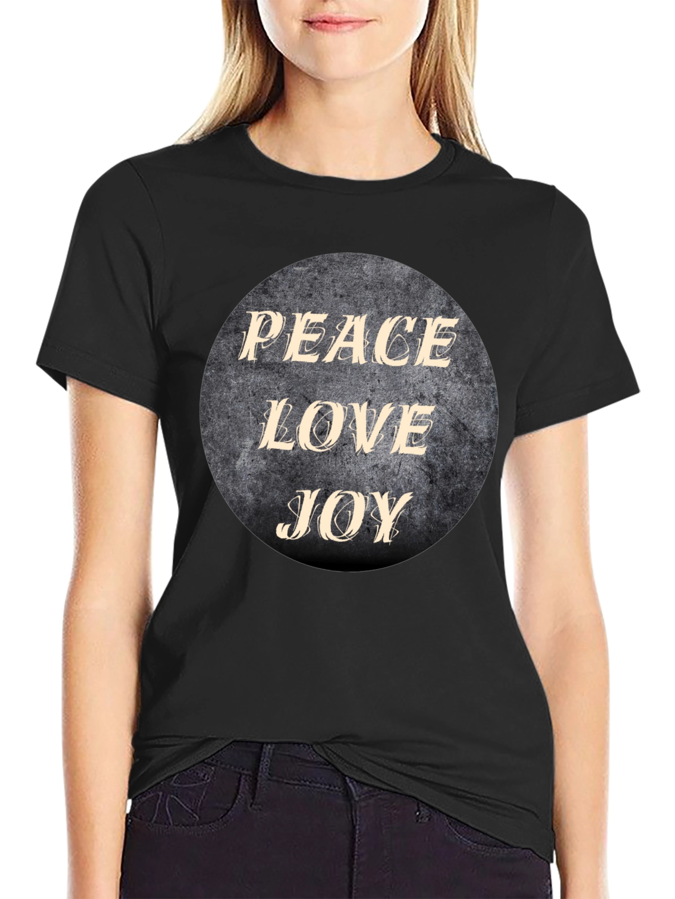 Peace Love Joy Graphic Black T-Shirt