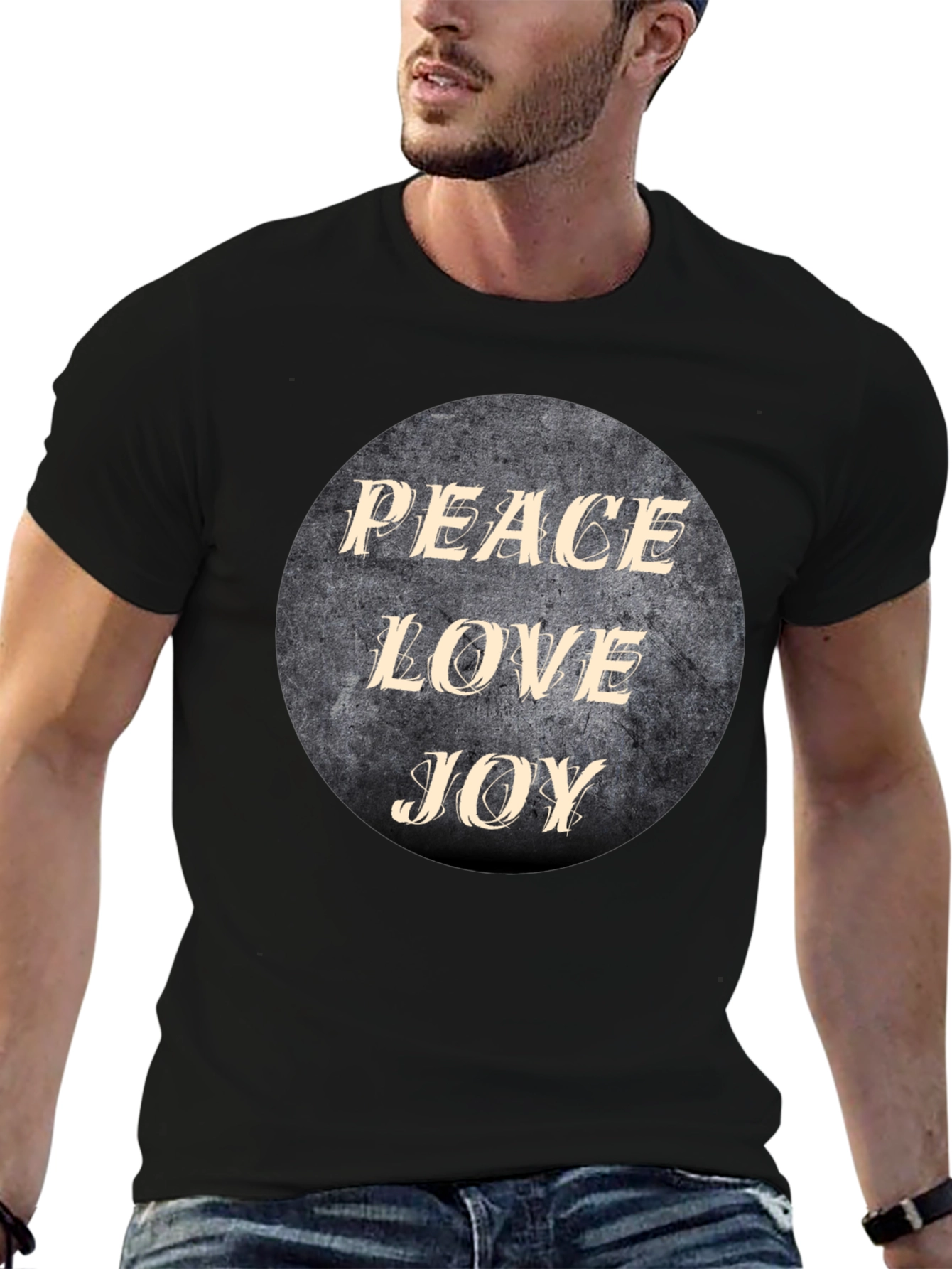 Peace Love Joy Graphic Black T-Shirt