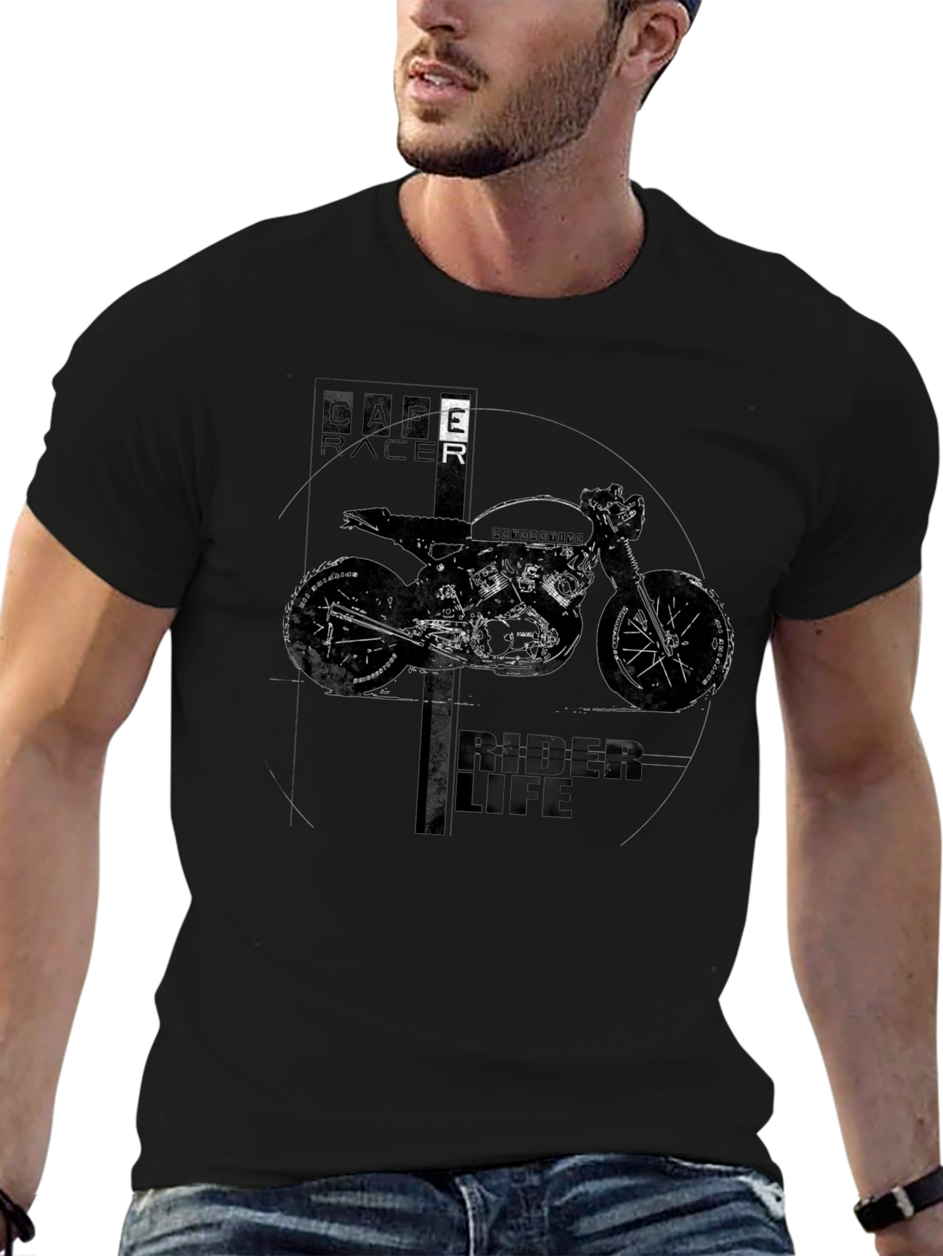 Cafe Racer Rider Life Graphic Black T-Shirt