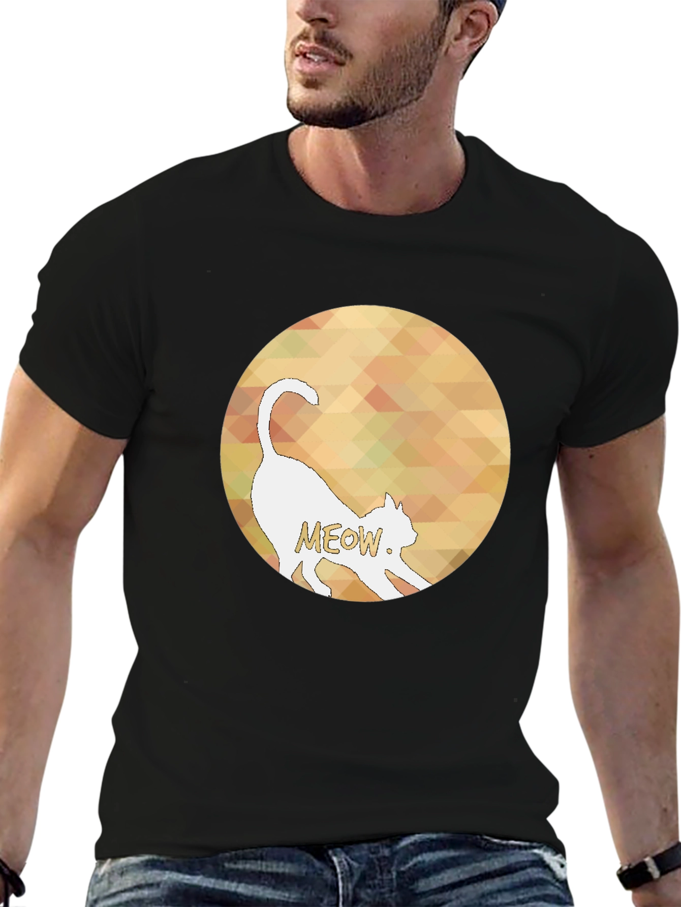 Cool Cat Meow Graphic Black T-Shirt