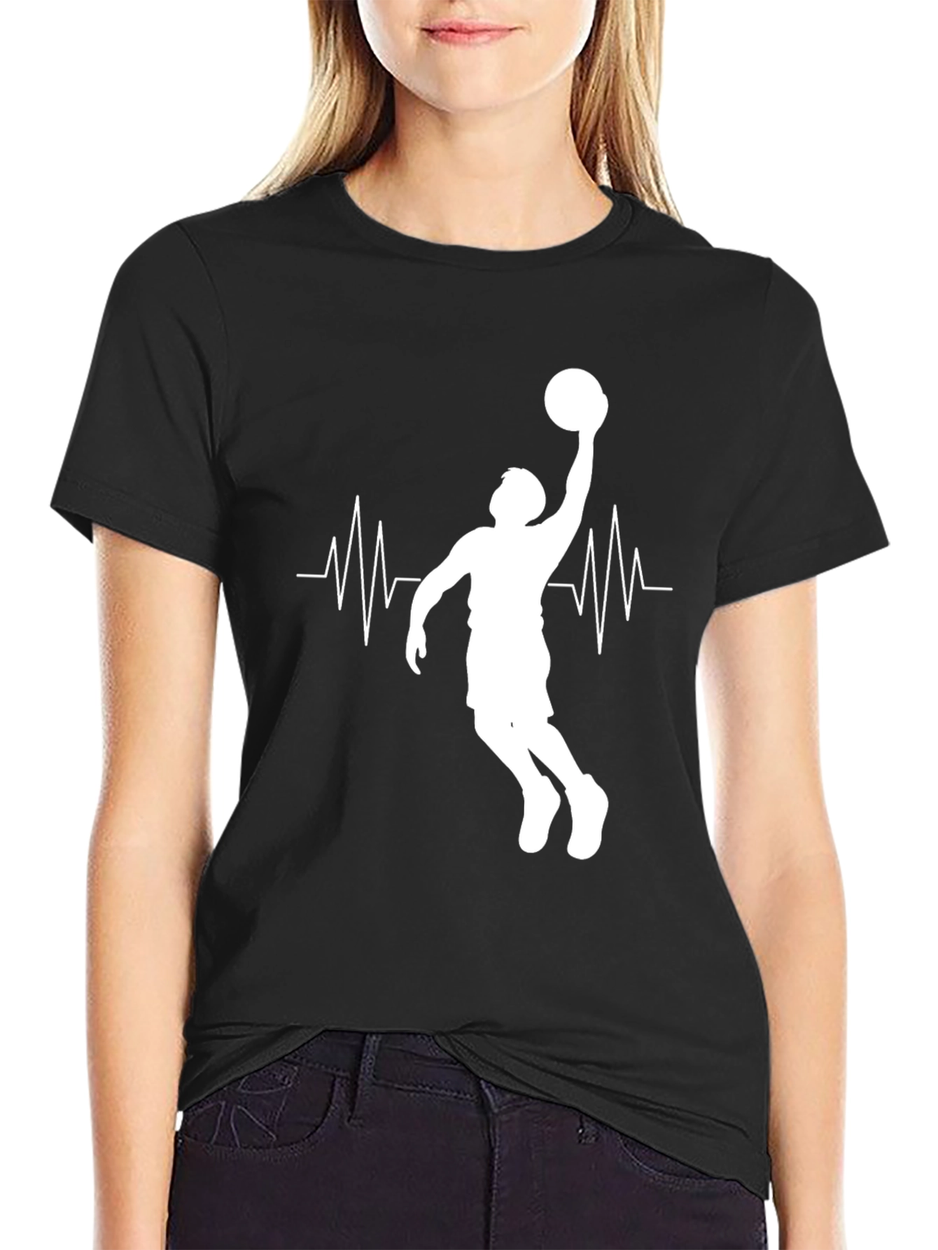 Basketball Heartbeat Graphic Tee - Black