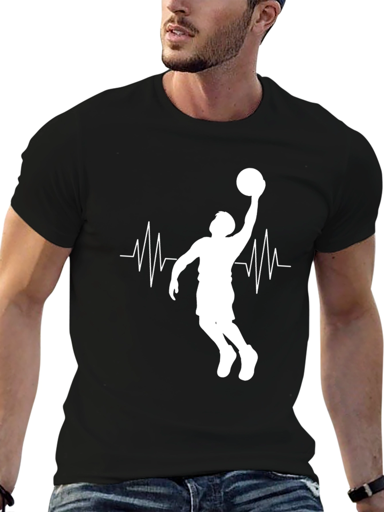 Basketball Heartbeat Graphic Tee - Black
