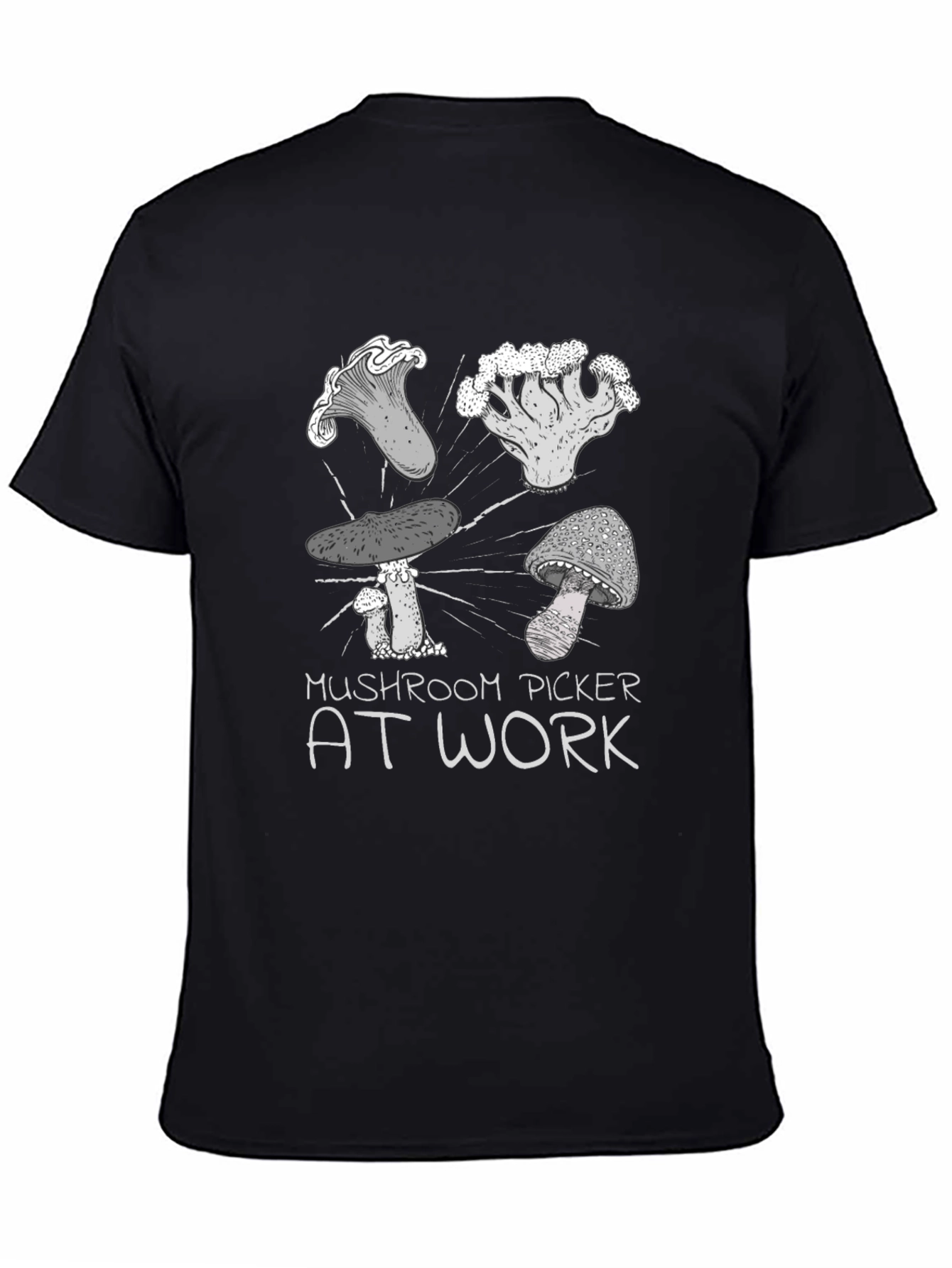Mushroom Picker at Work T-Shirt - Black