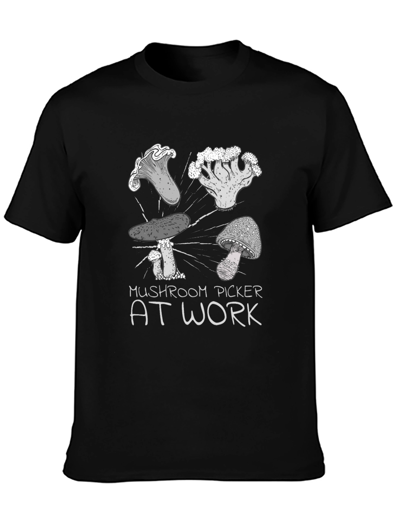 Mushroom Picker at Work T-Shirt - Black