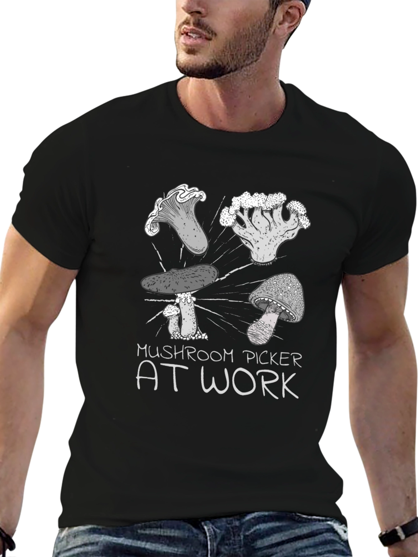 Mushroom Picker at Work T-Shirt - Black