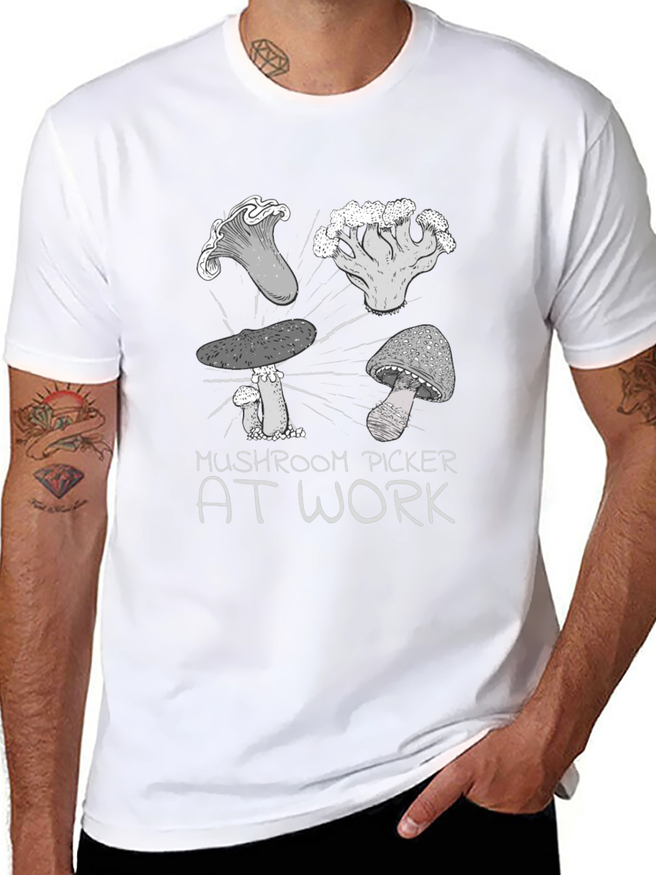 Mushroom Picker at Work T-Shirt - Black