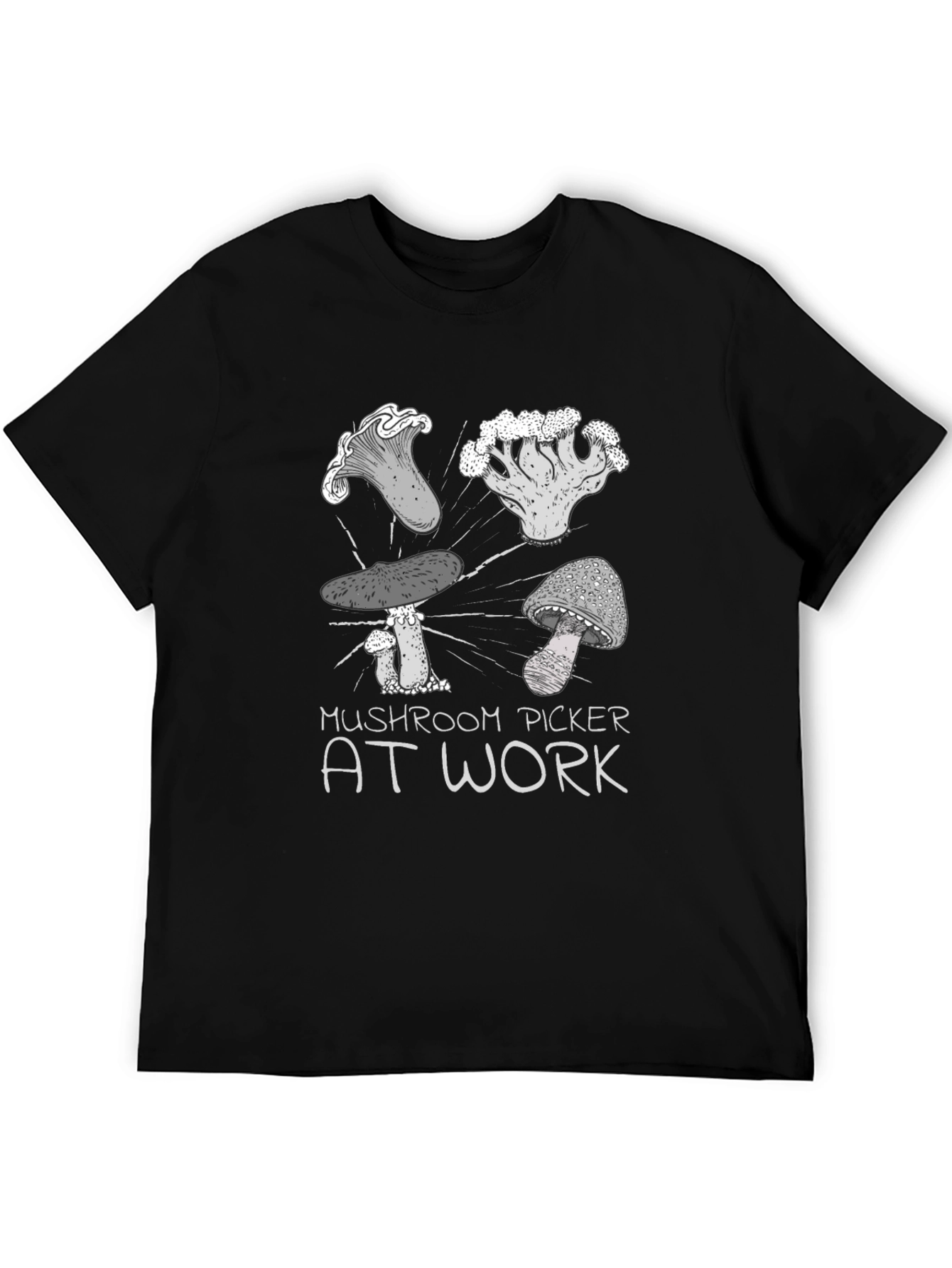 Mushroom Picker at Work T-Shirt - Black