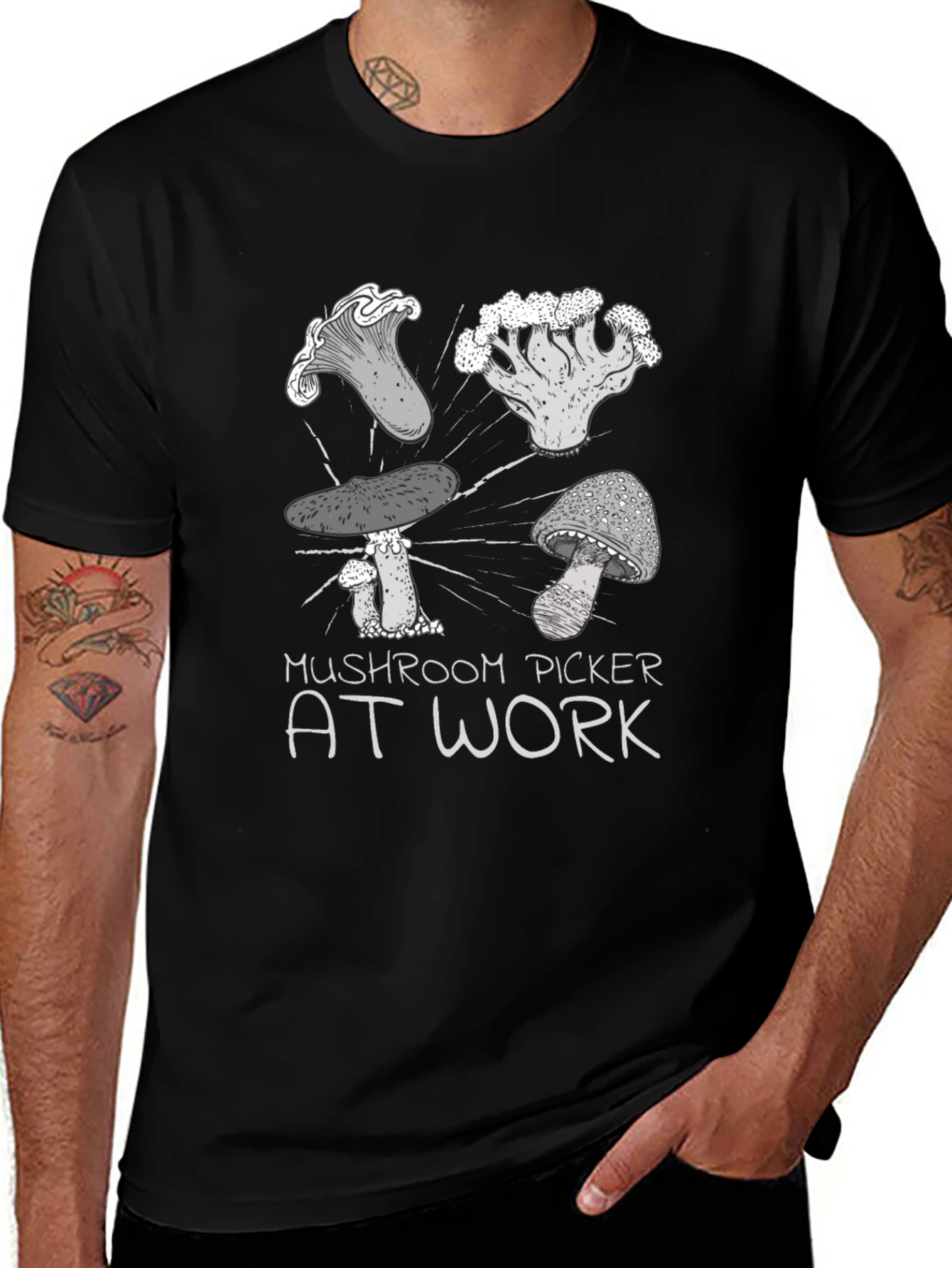 Mushroom Picker at Work T-Shirt - Black
