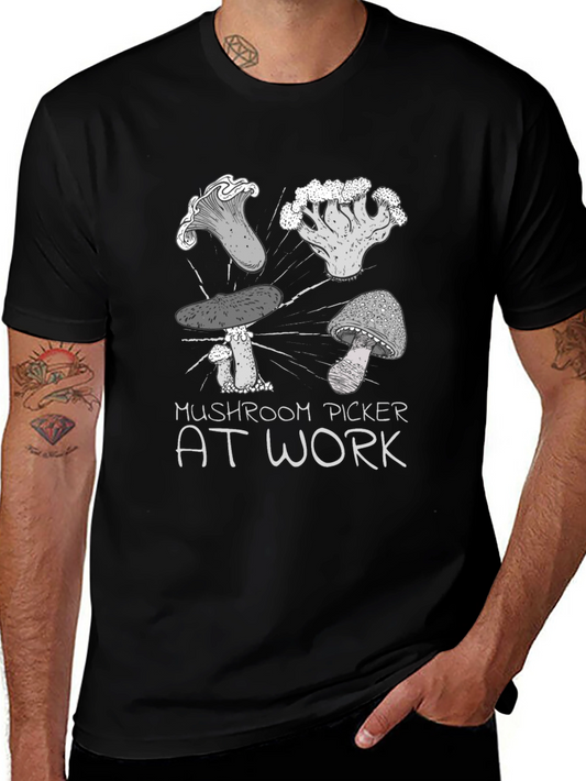 Mushroom Picker at Work T-Shirt - Black