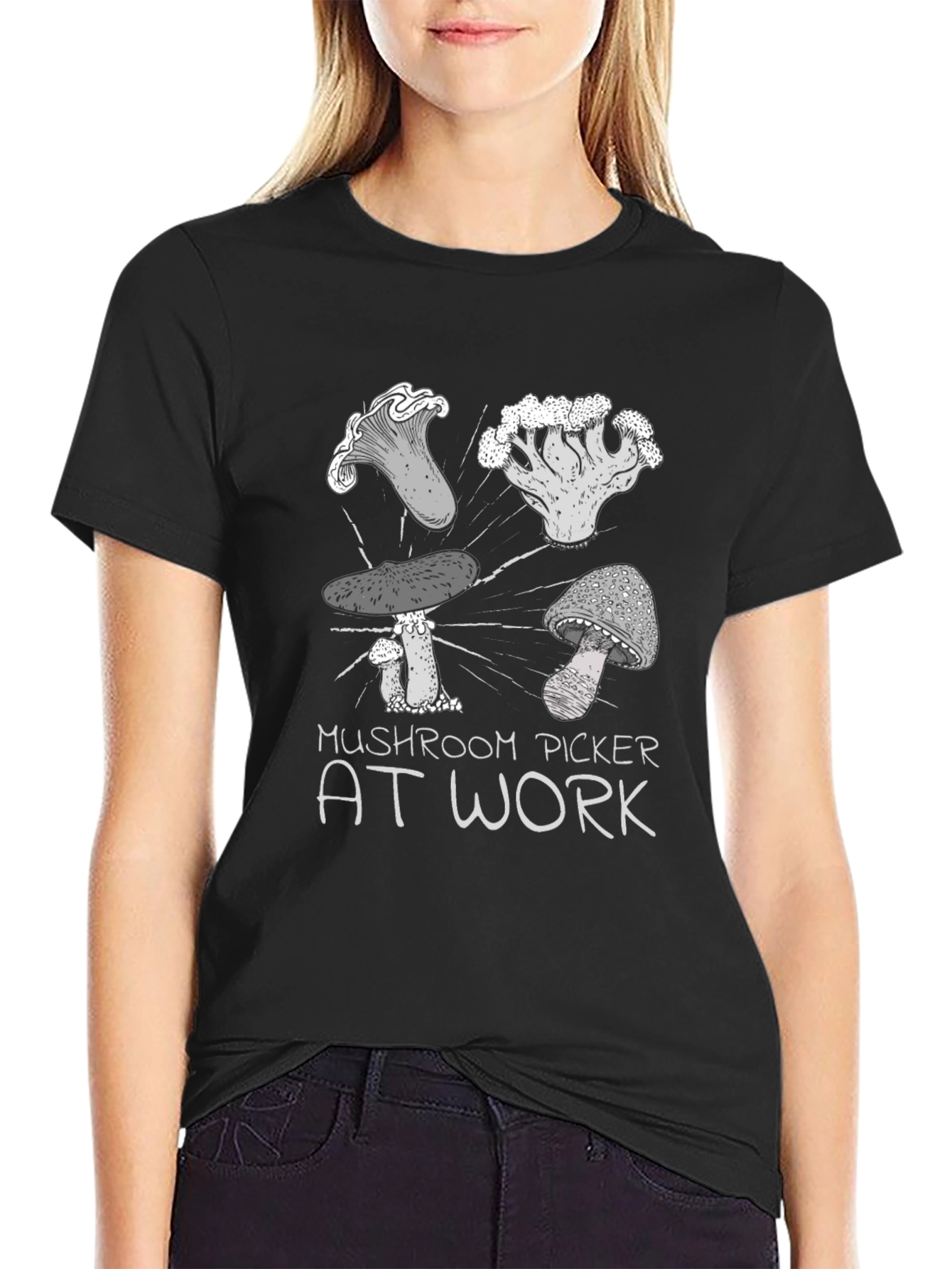 Mushroom Picker at Work T-Shirt - Black