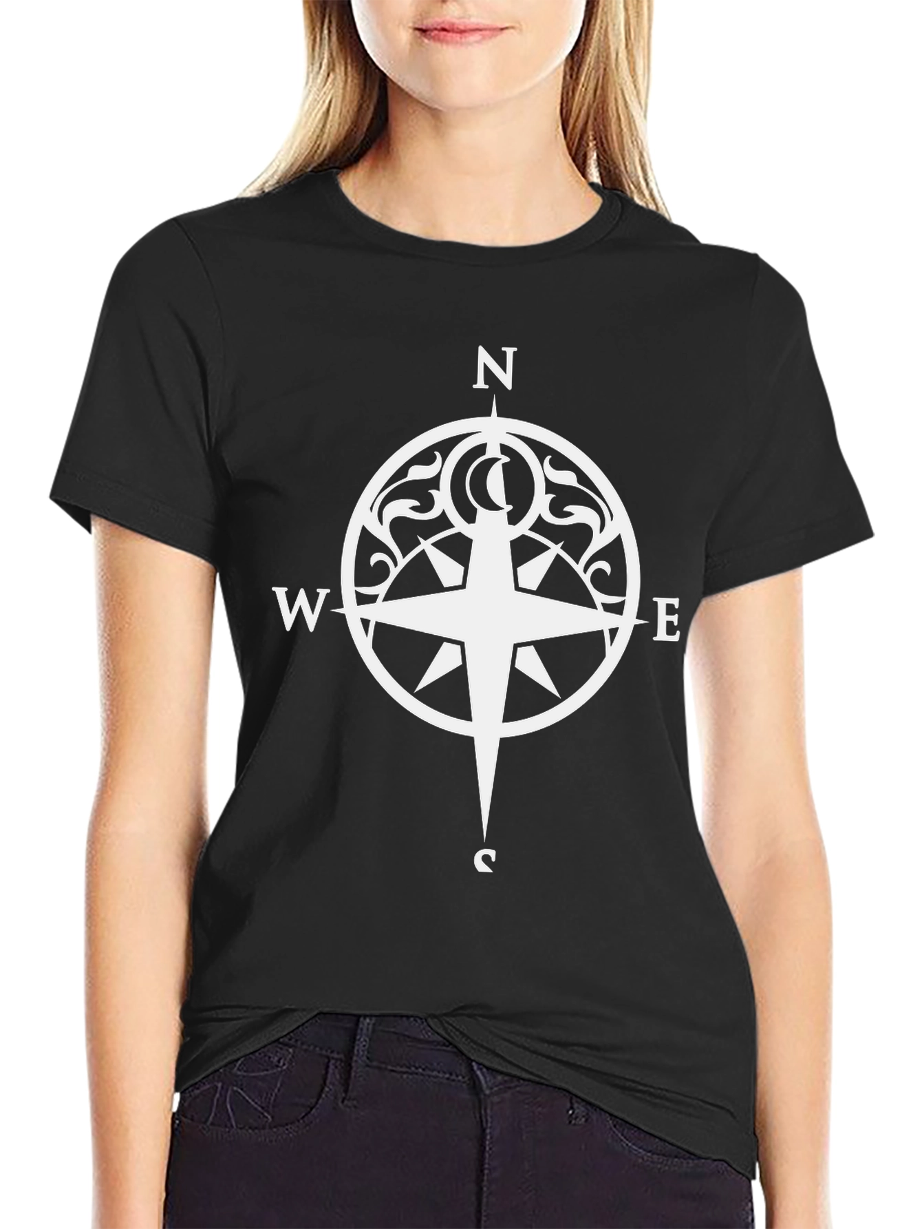 Compass Graphic Tee - Stylish Black T-Shirt