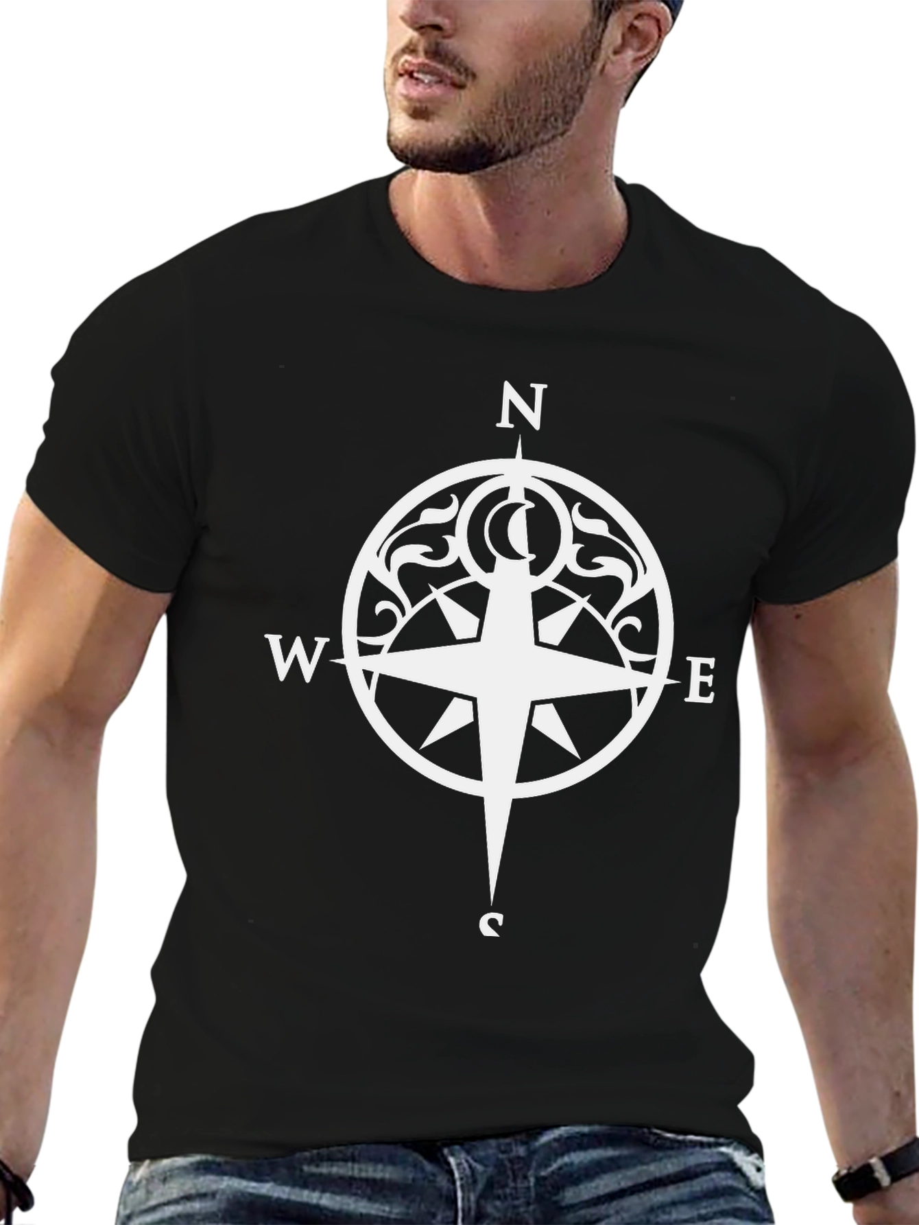 Compass Graphic Tee - Stylish Black T-Shirt