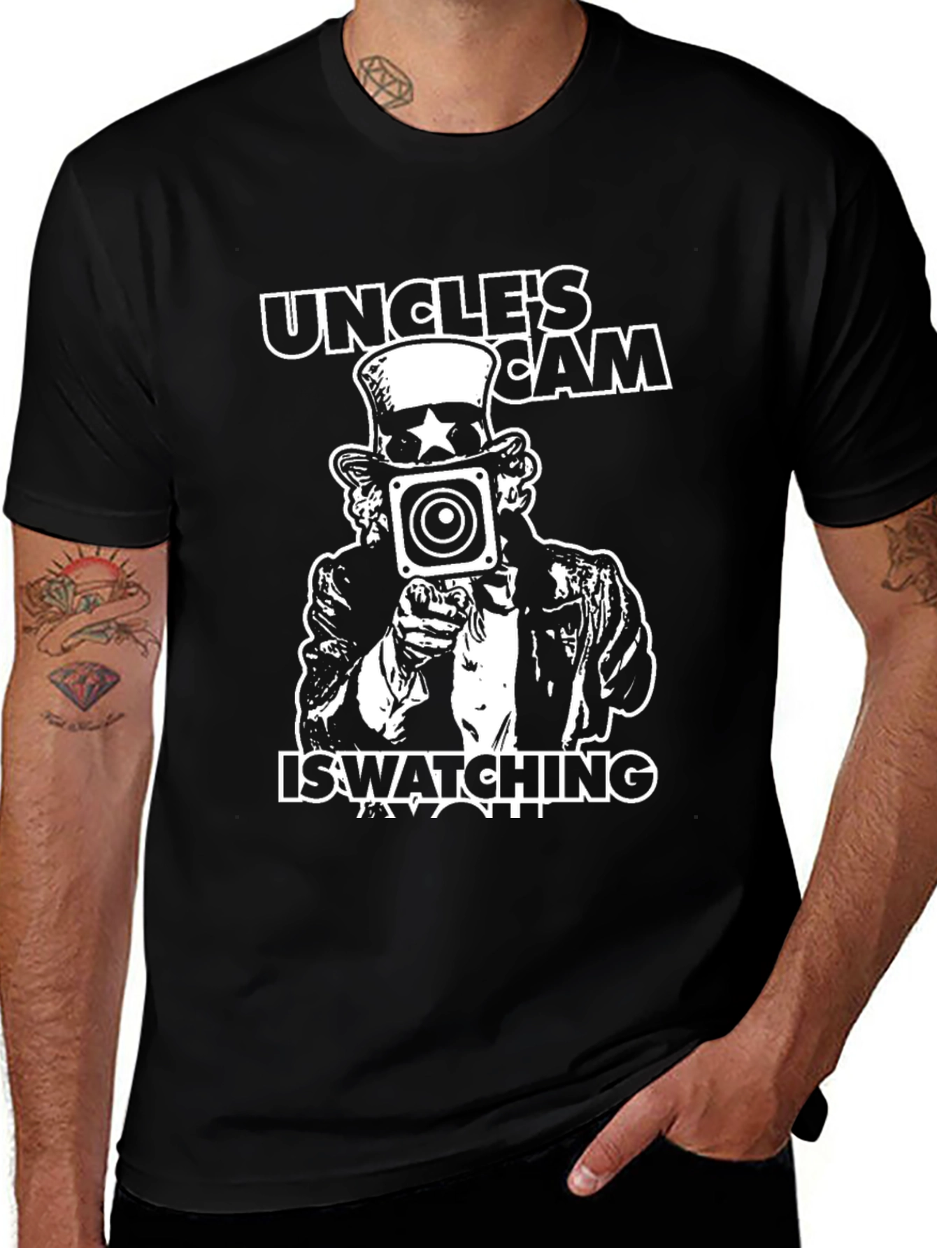 Uncle Sam Camera Graphic T-Shirt - Black