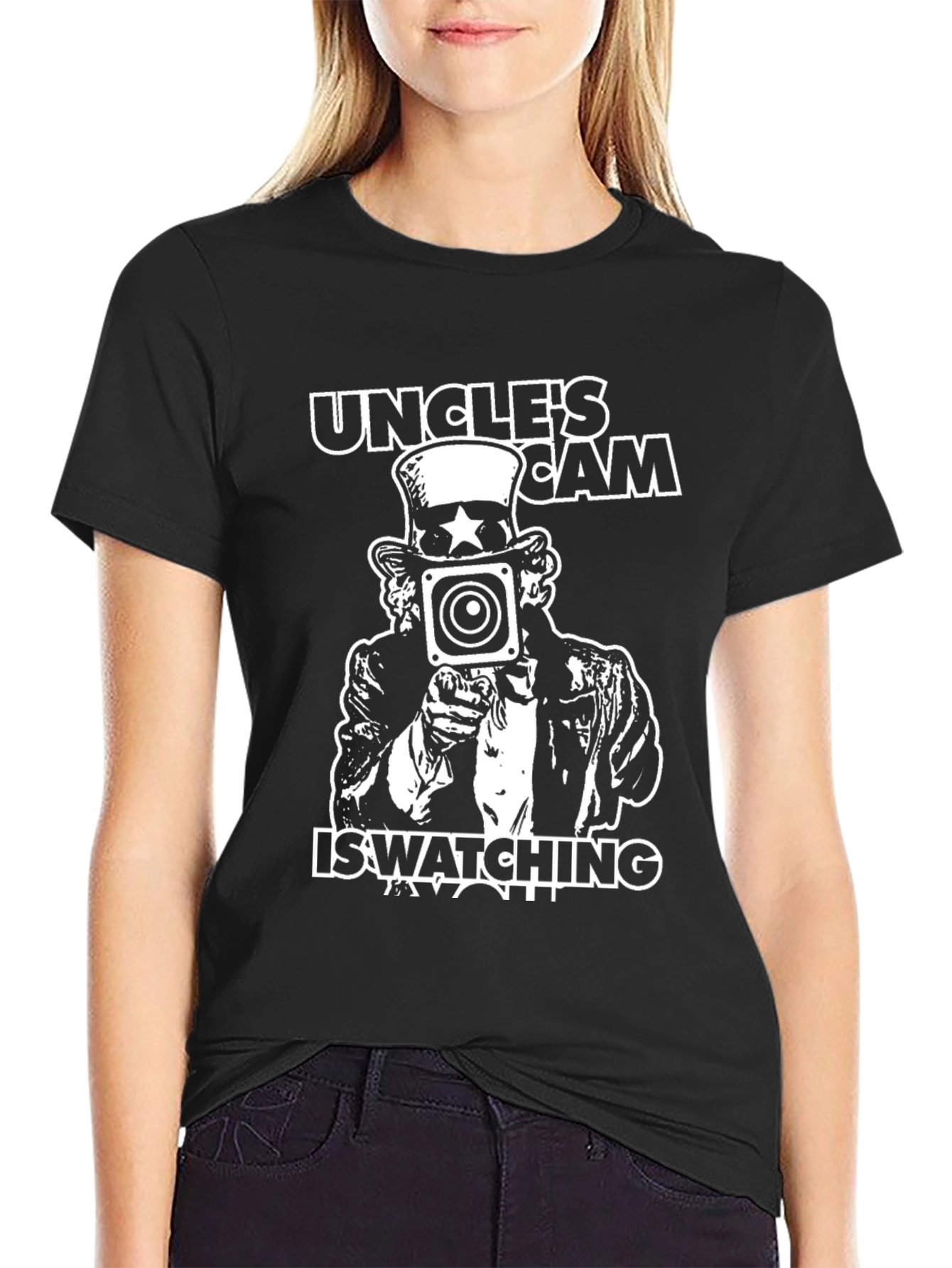 Uncle Sam Camera Graphic T-Shirt - Black