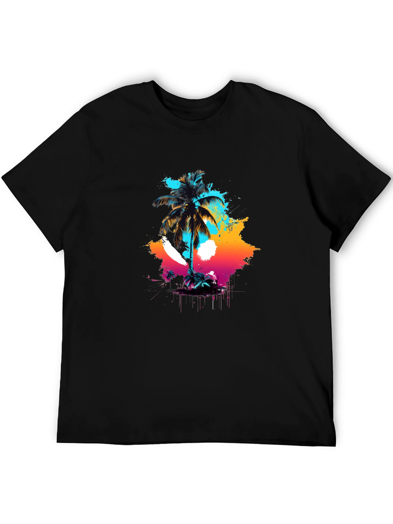 Vibrant Palm Tree Graphic Black T-Shirt