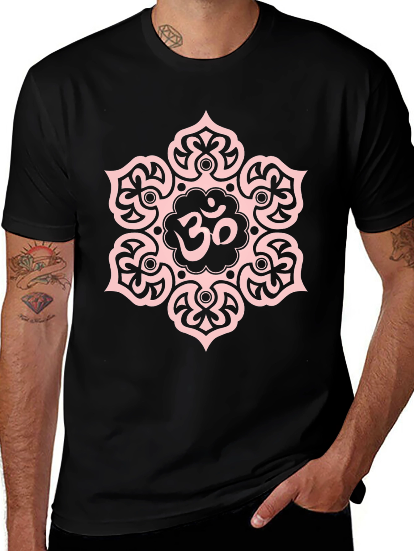 Om Mandala Graphic Tee - Black Cotton Casual Shirt