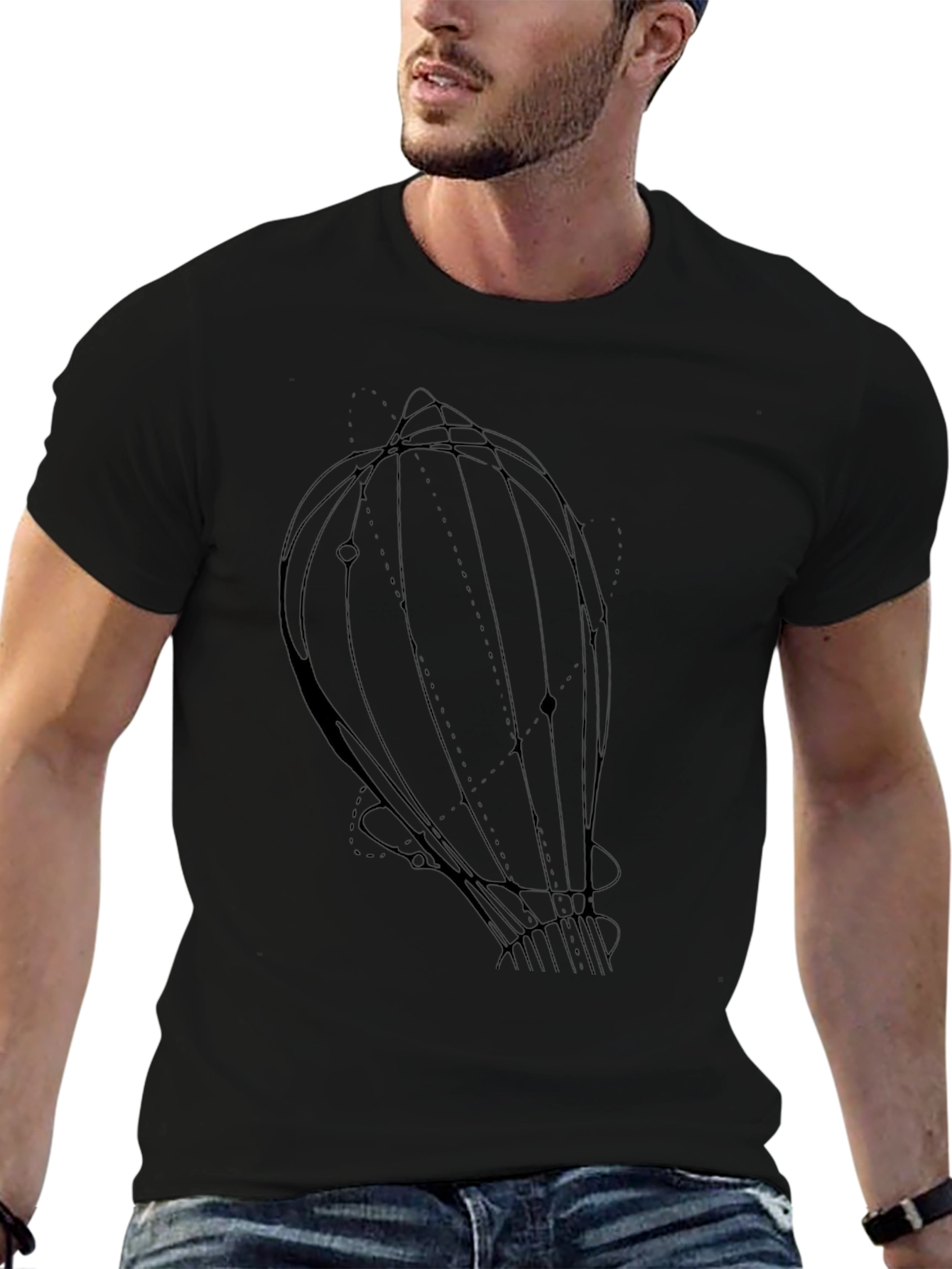 Geometric Balloon Graphic Tee - Stylish Black Cotton T-Shirt