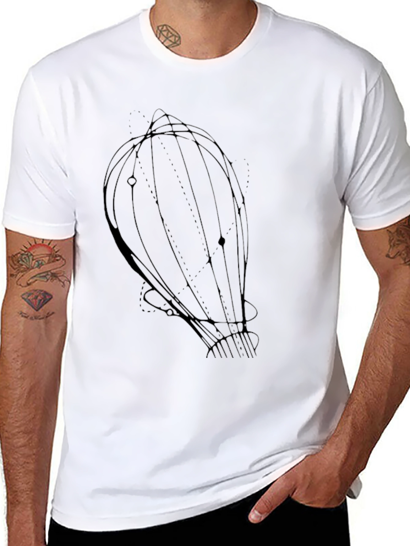 Geometric Balloon Graphic Tee - Stylish Black Cotton T-Shirt