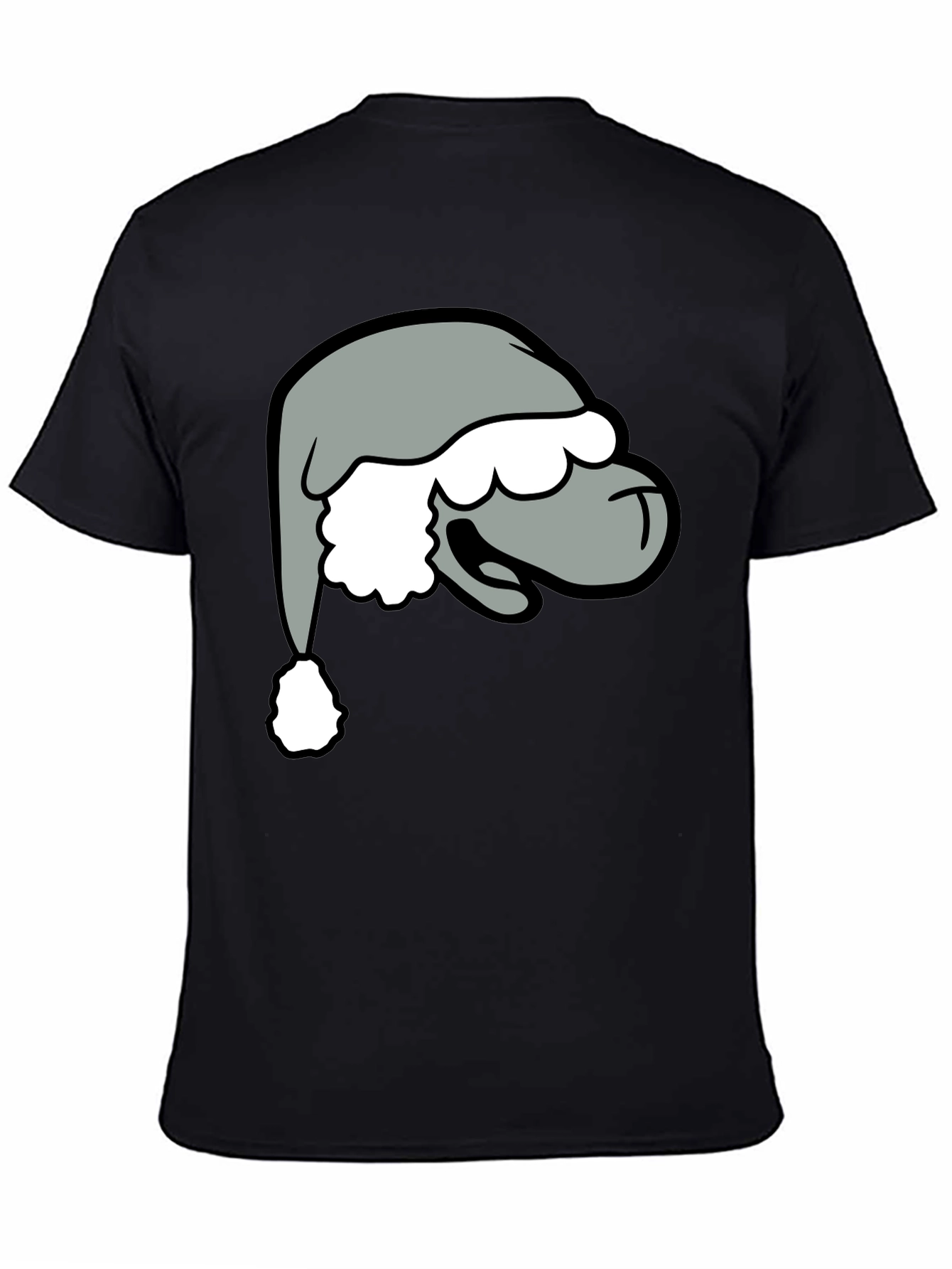 Cartoon Santa Hat Graphic Tee - Black