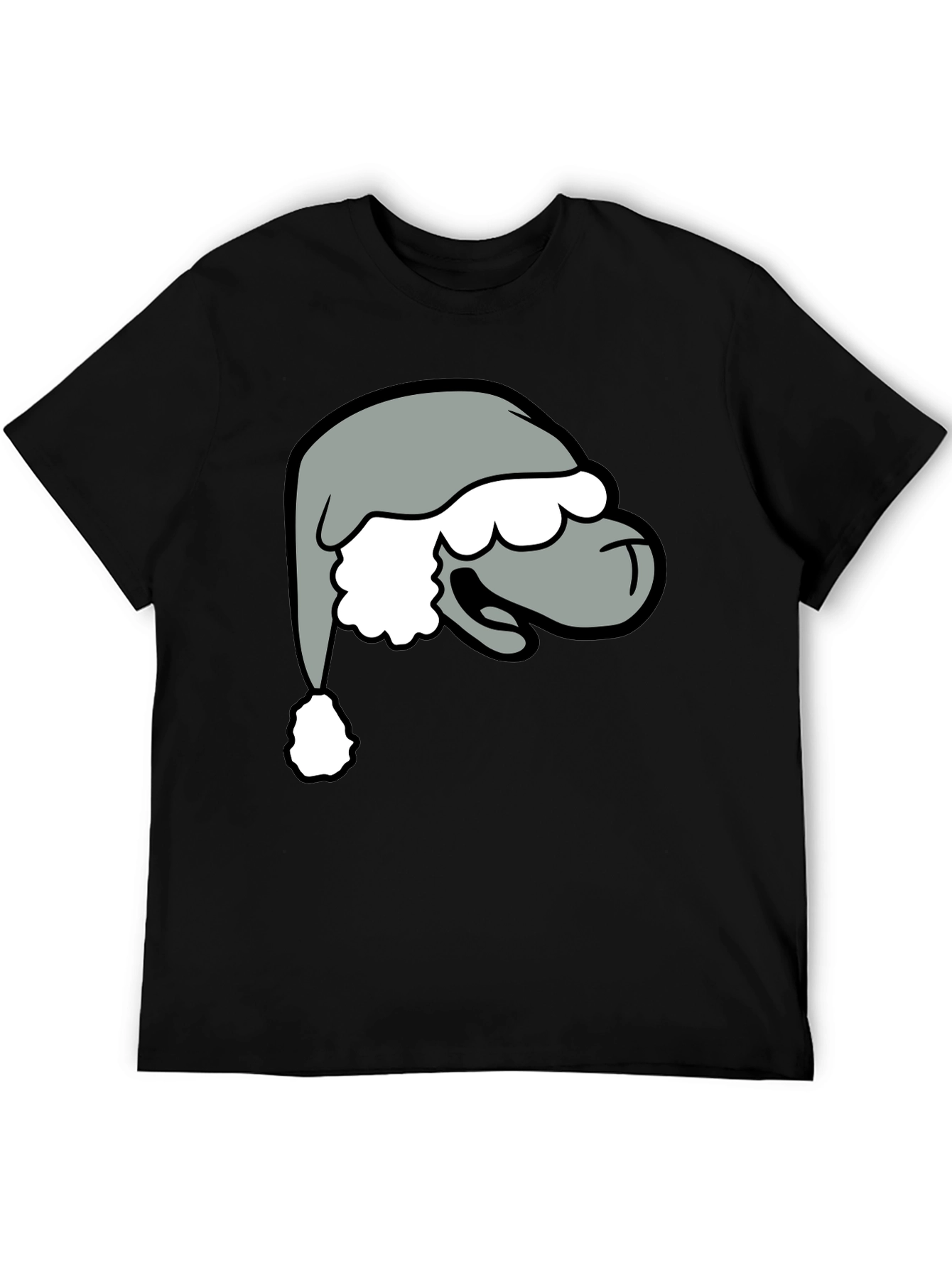 Cartoon Santa Hat Graphic Tee - Black