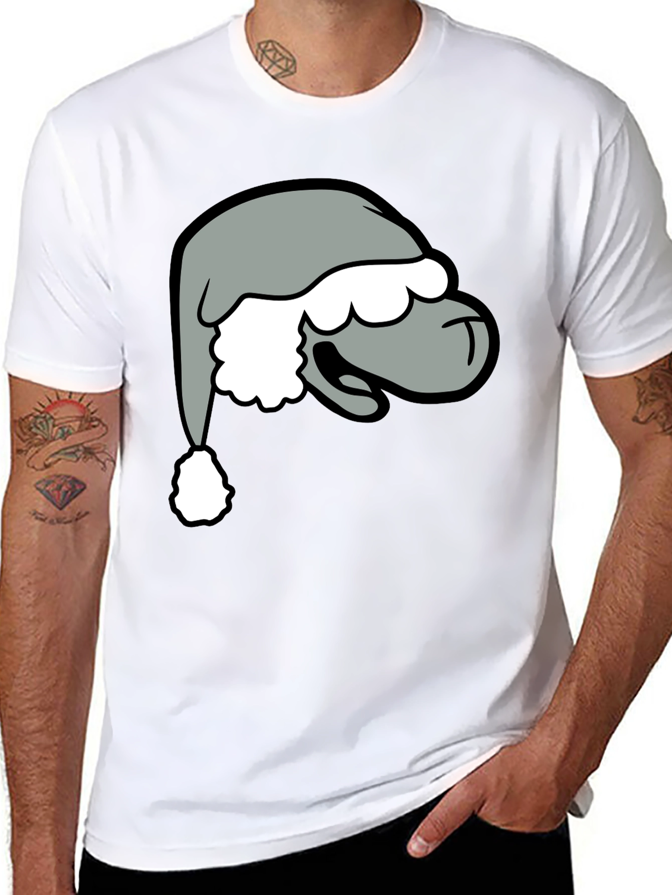 Cartoon Santa Hat Graphic Tee - Black