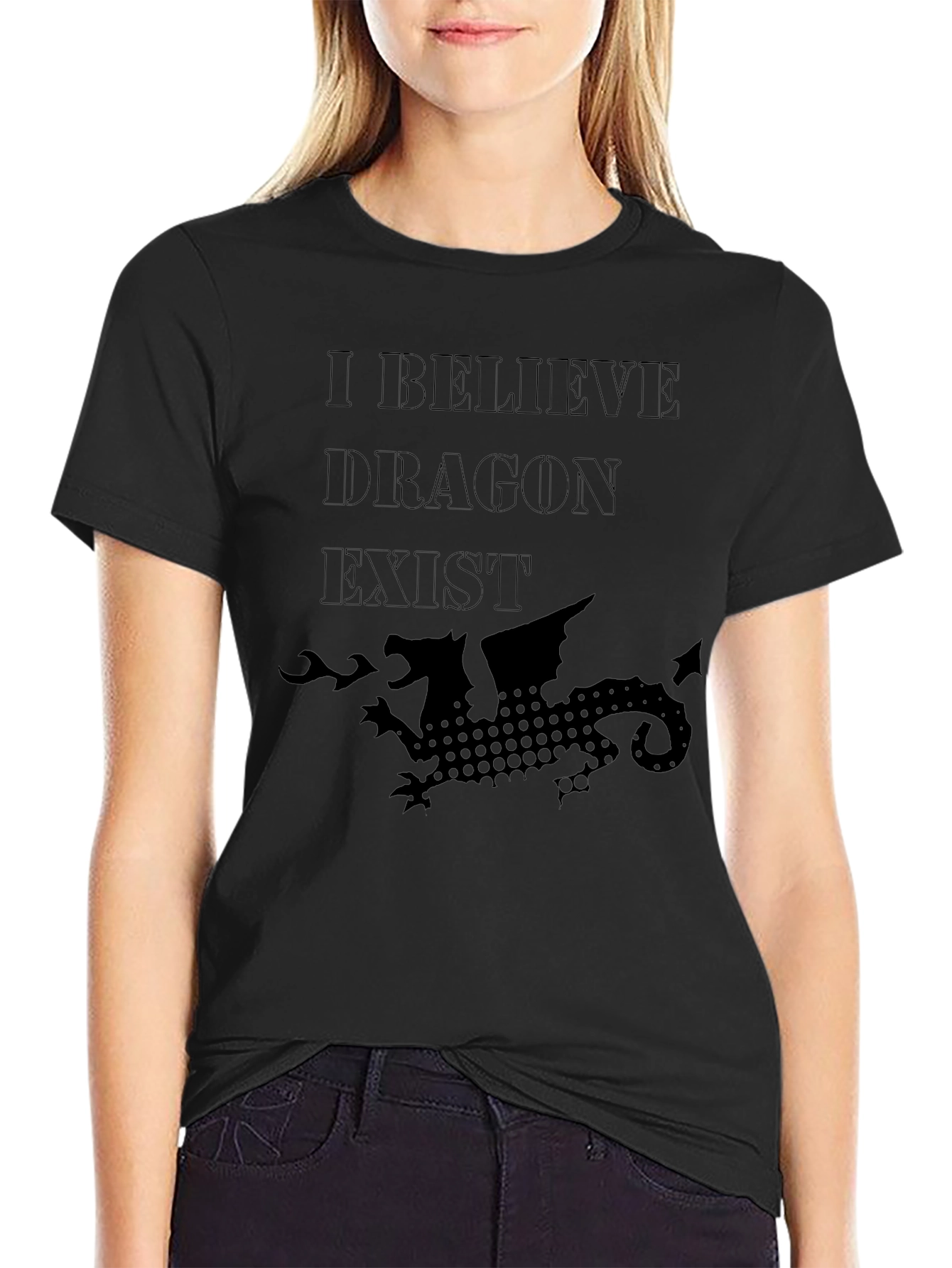 I Believe Dragon Exist Black Graphic T-Shirt
