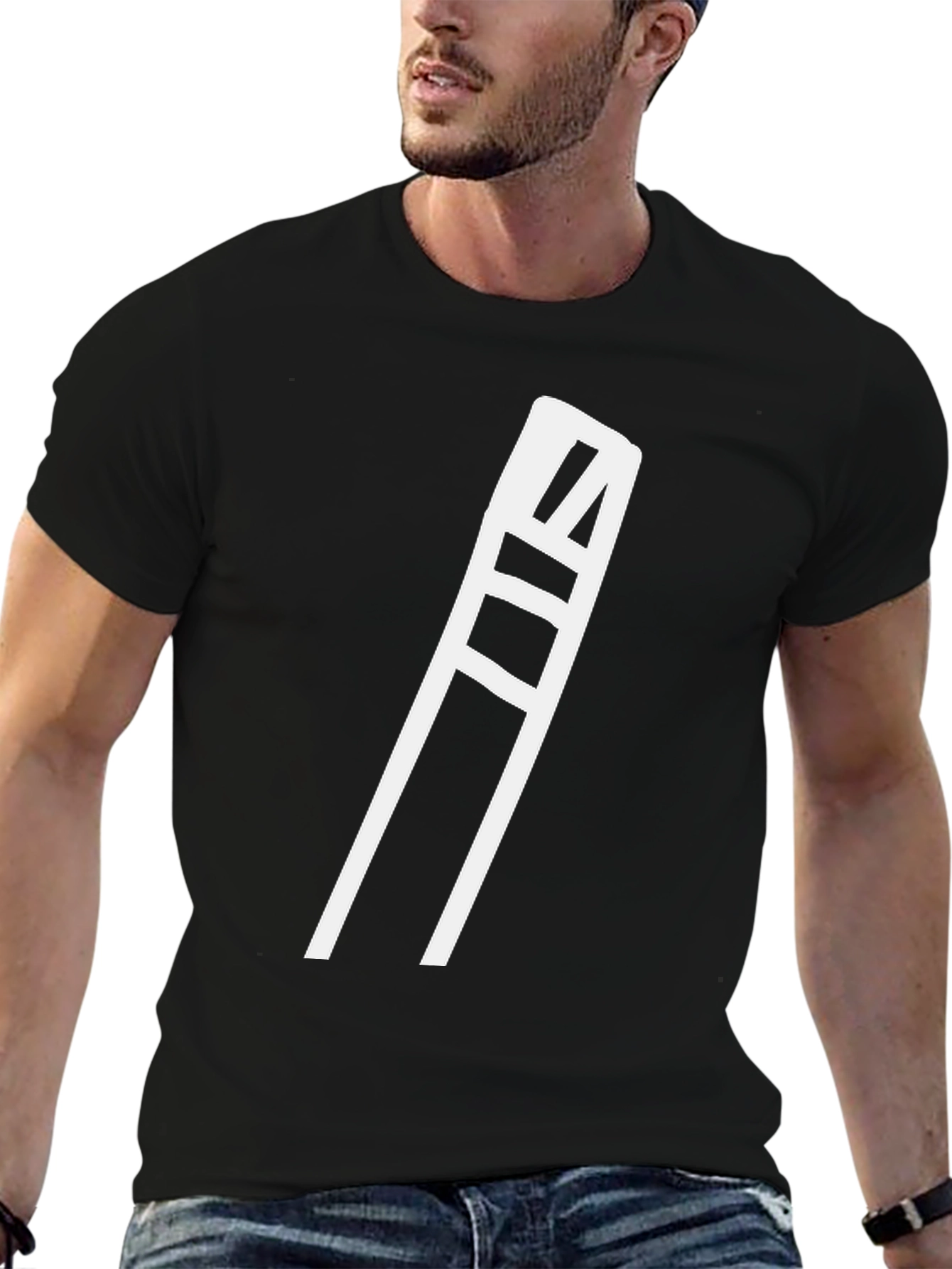 Mens Black Graphic Tee - White Ladder Design