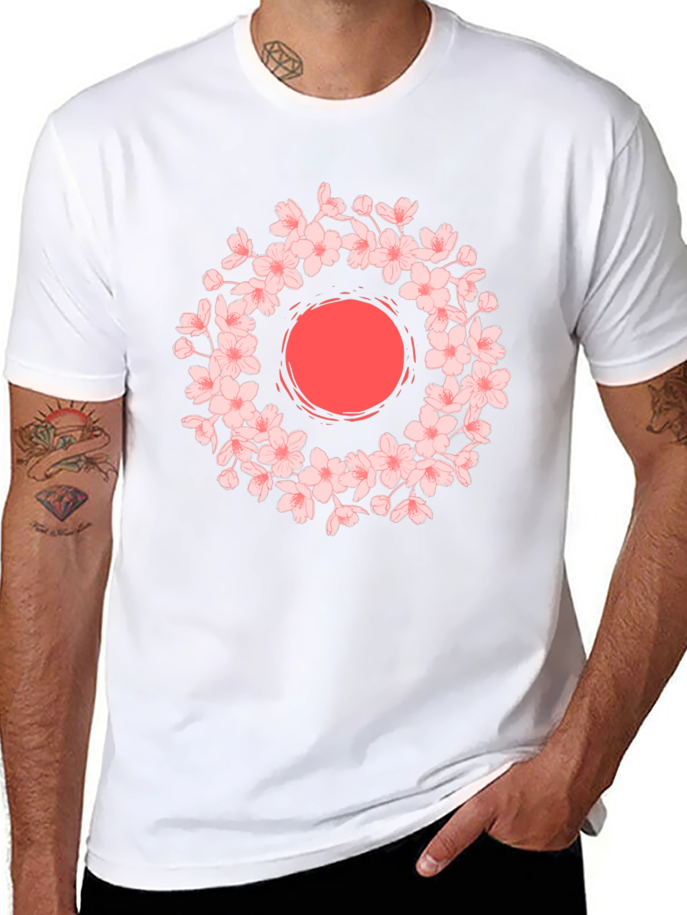 Cherry Blossom Sun Graphic Tee - Black Cotton Blend