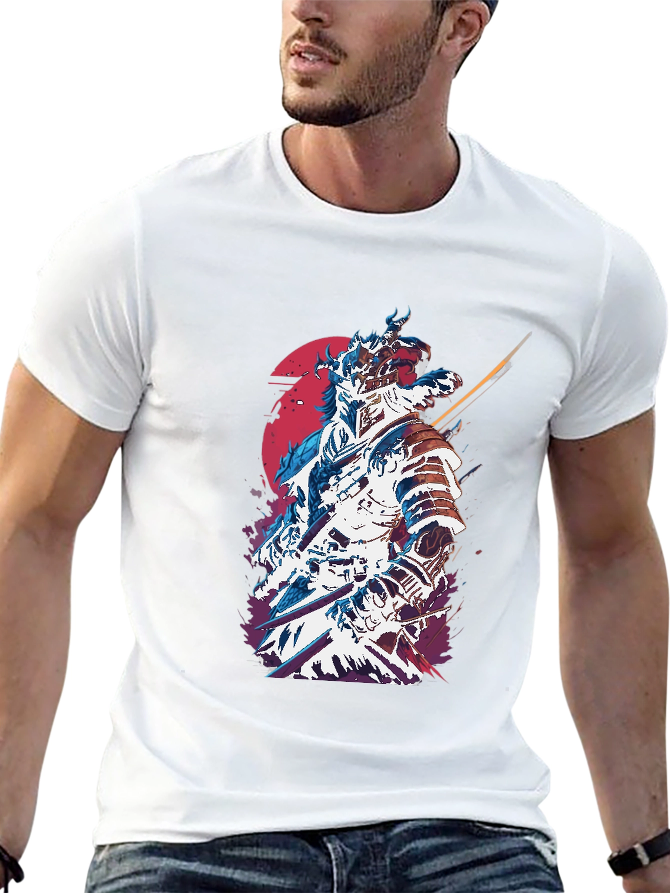 Samurai Graphic Print Mens Black T-Shirt